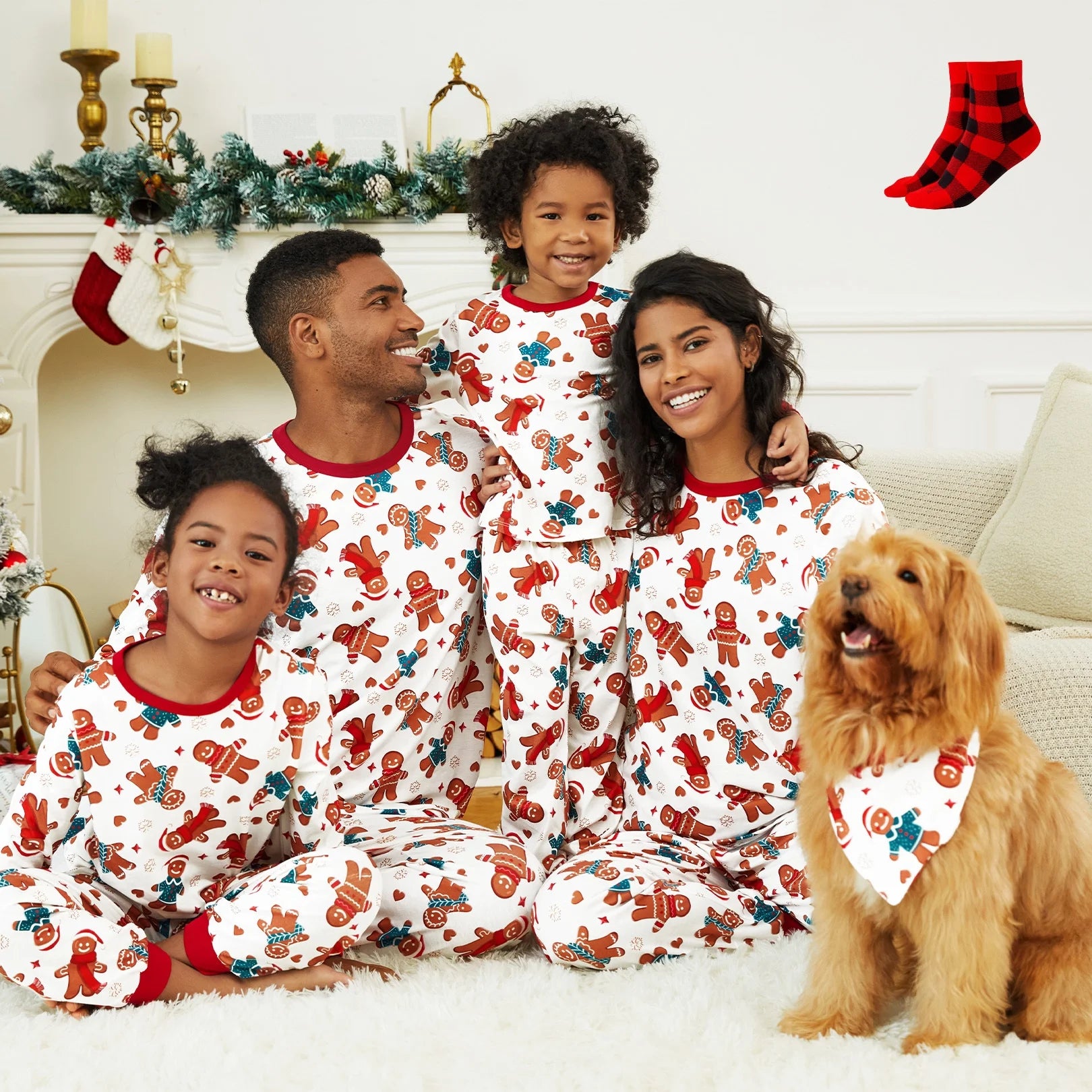 Men’s Gingerbread Christmas Pajama Set – Long Sleeve Top & Pants with Socks (Size L)