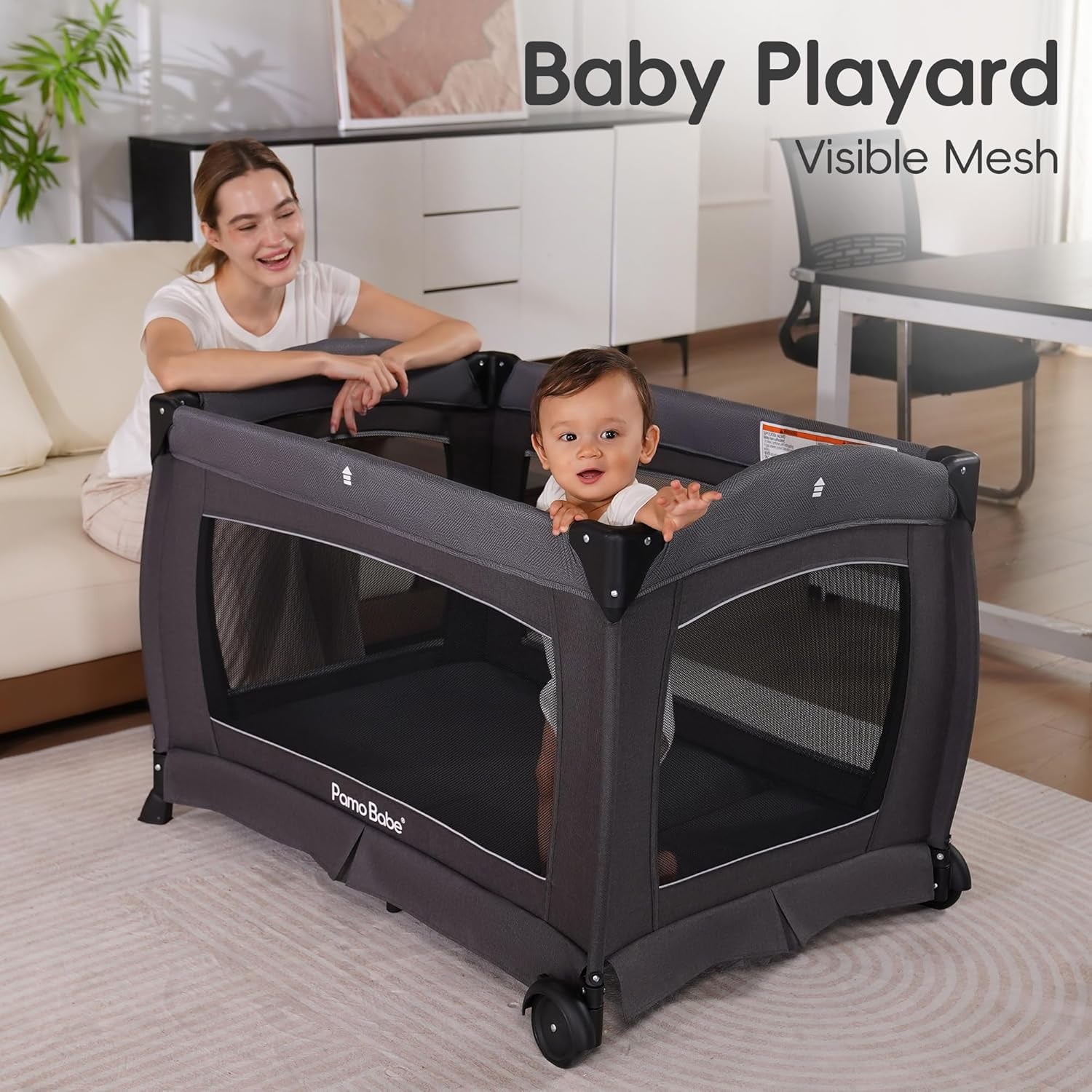 Pamo Babe Portable Playpen – Foldable Baby Playard with Mattress & Changing Table