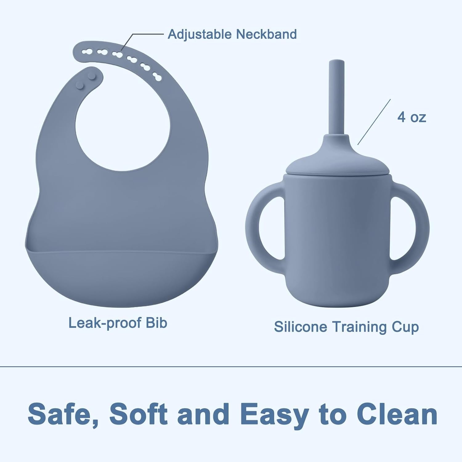 LITTLE RAWR 14-Piece Silicone Baby Feeding Set – Suction Bowl, Divided Plate, Utensils & BLW Essentials (Blue Gray)