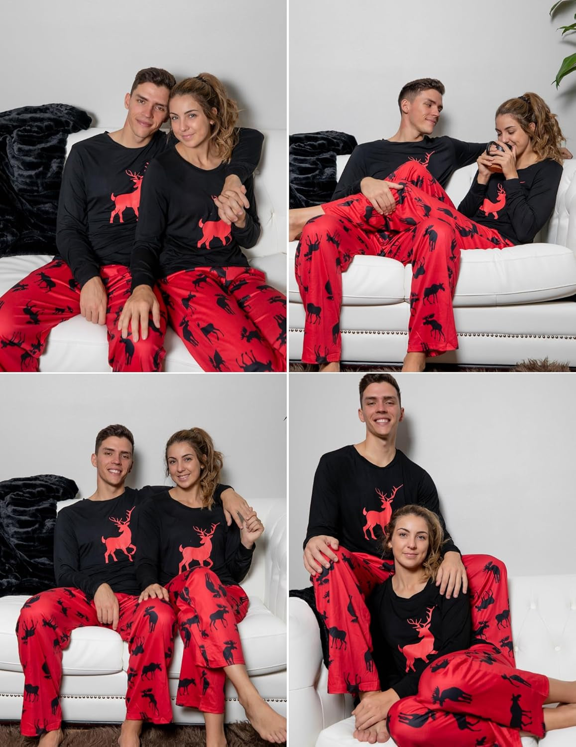 Ekouaer Matching Family Christmas Pajamas – Long Sleeve Pullover & Printed Pants Set (S–XXL)