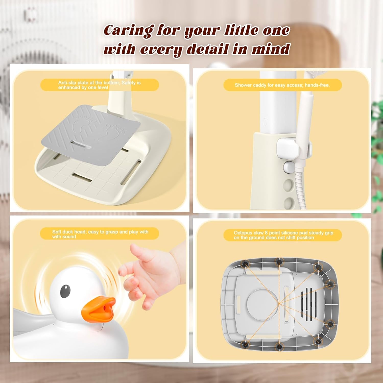 Adjustable Baby Shower Stand – Foldable Anti-Slip Bath Support for Infants & Toddlers (8–36 Months)