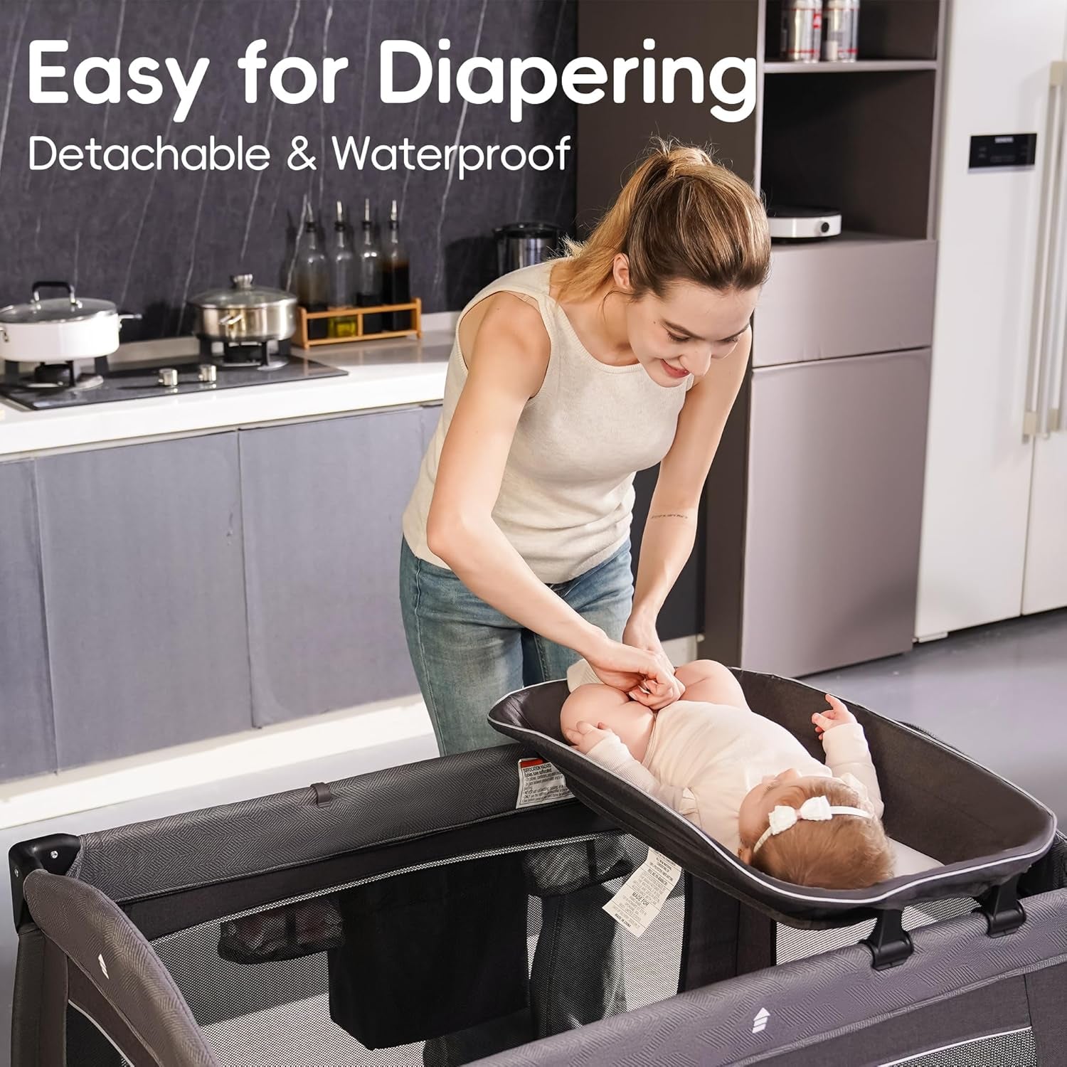 Pamo Babe Portable Playpen – Foldable Baby Playard with Mattress & Changing Table