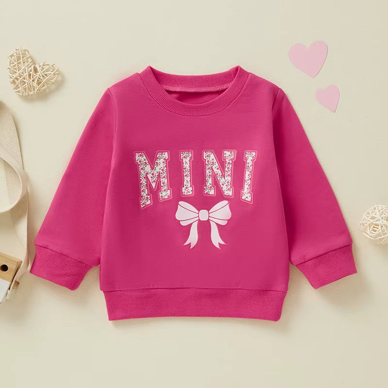 Family Matching Autumn Sweatshirt Parent-Child Long Sleeve Crewneck Letter Bow Print Pullover