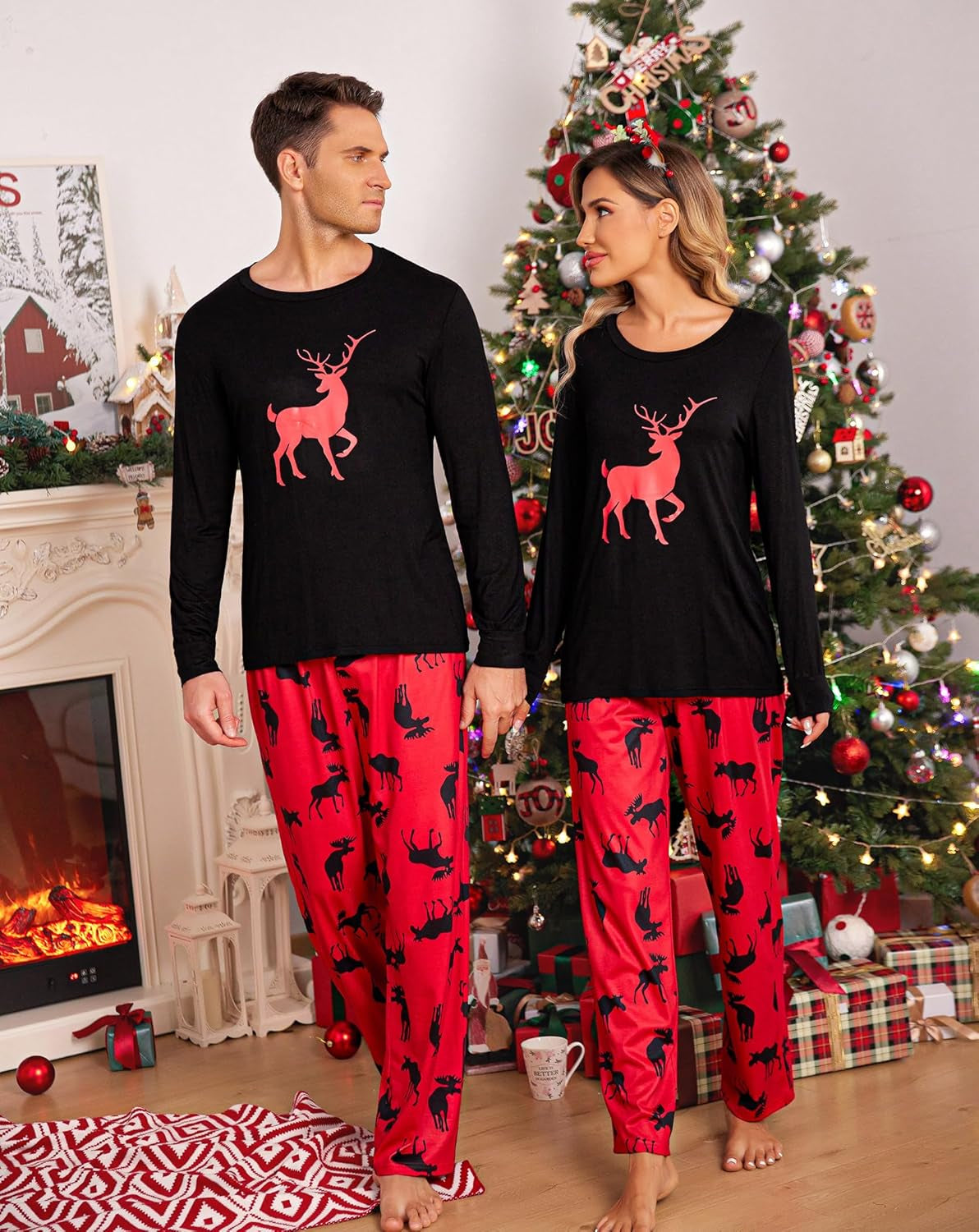 Ekouaer Matching Family Christmas Pajamas – Long Sleeve Pullover & Printed Pants Set (S–XXL)