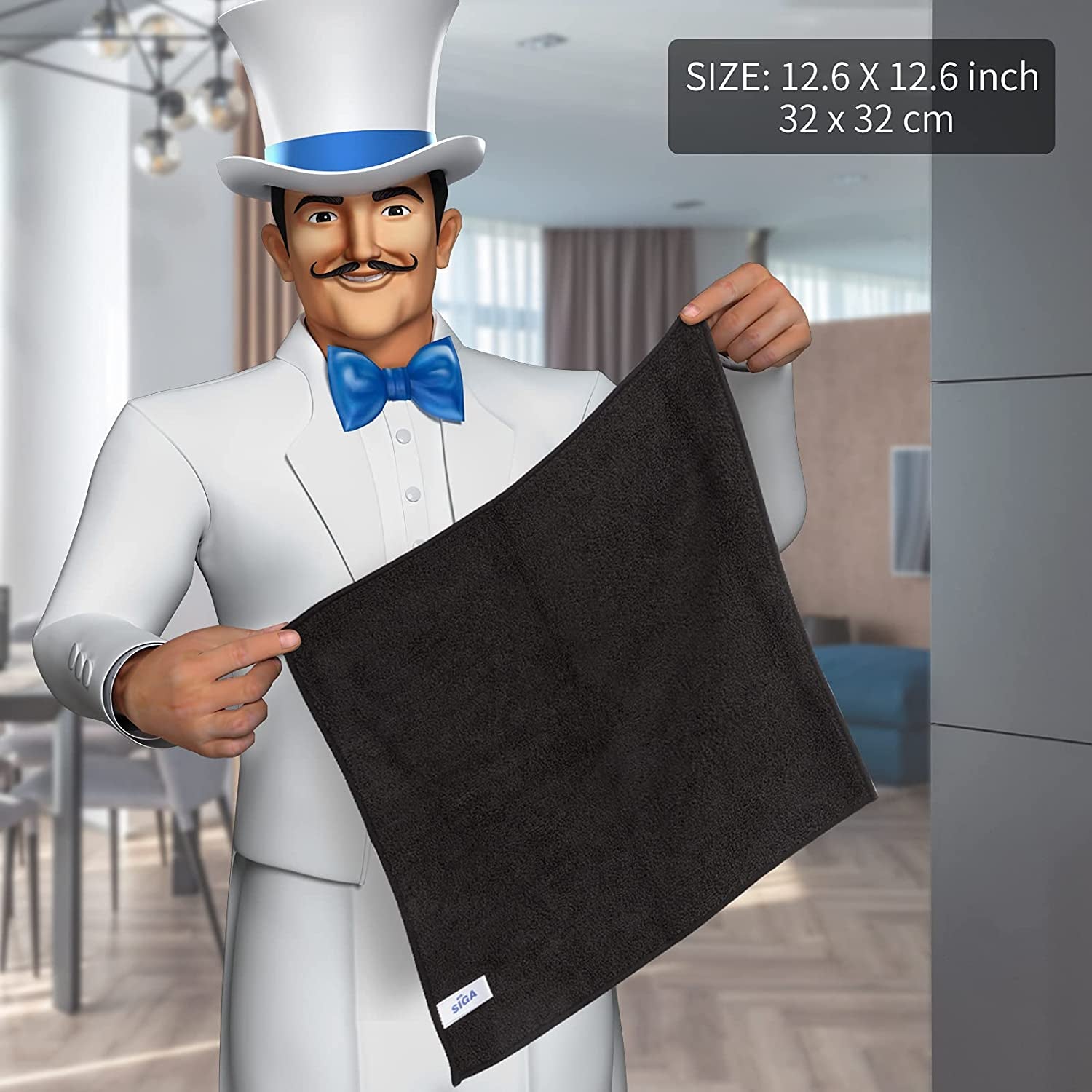 MR.SIGA Microfiber Cleaning Cloth, All-Purpose Microfiber Towels, Streak Free Cleaning Rags, Pack of 12, Black, Size 32 X 32 Cm(12.6 X 12.6 Inch)
