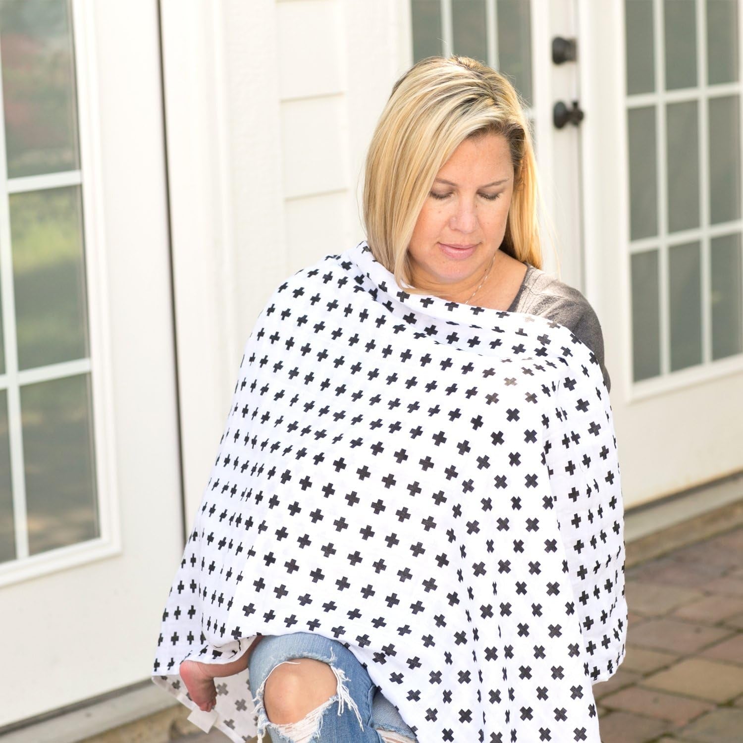 Muslin Swaddle Blankets – 3-Pack Soft Cotton Baby Wraps (47×47”, Black & White Prints)