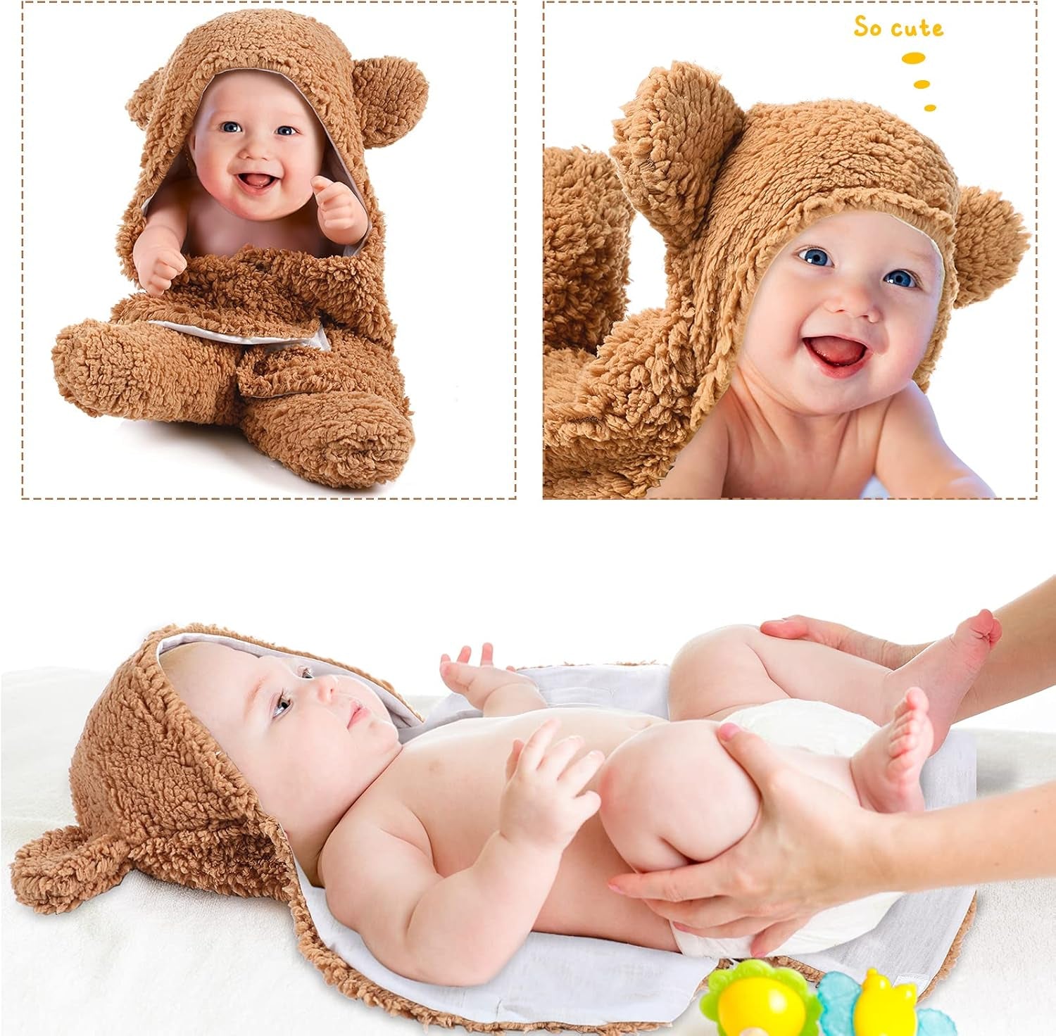 Tatuo 2-Pack Plush Hooded Swaddle Blankets – Newborn Sleeping Bags (White & Brown)