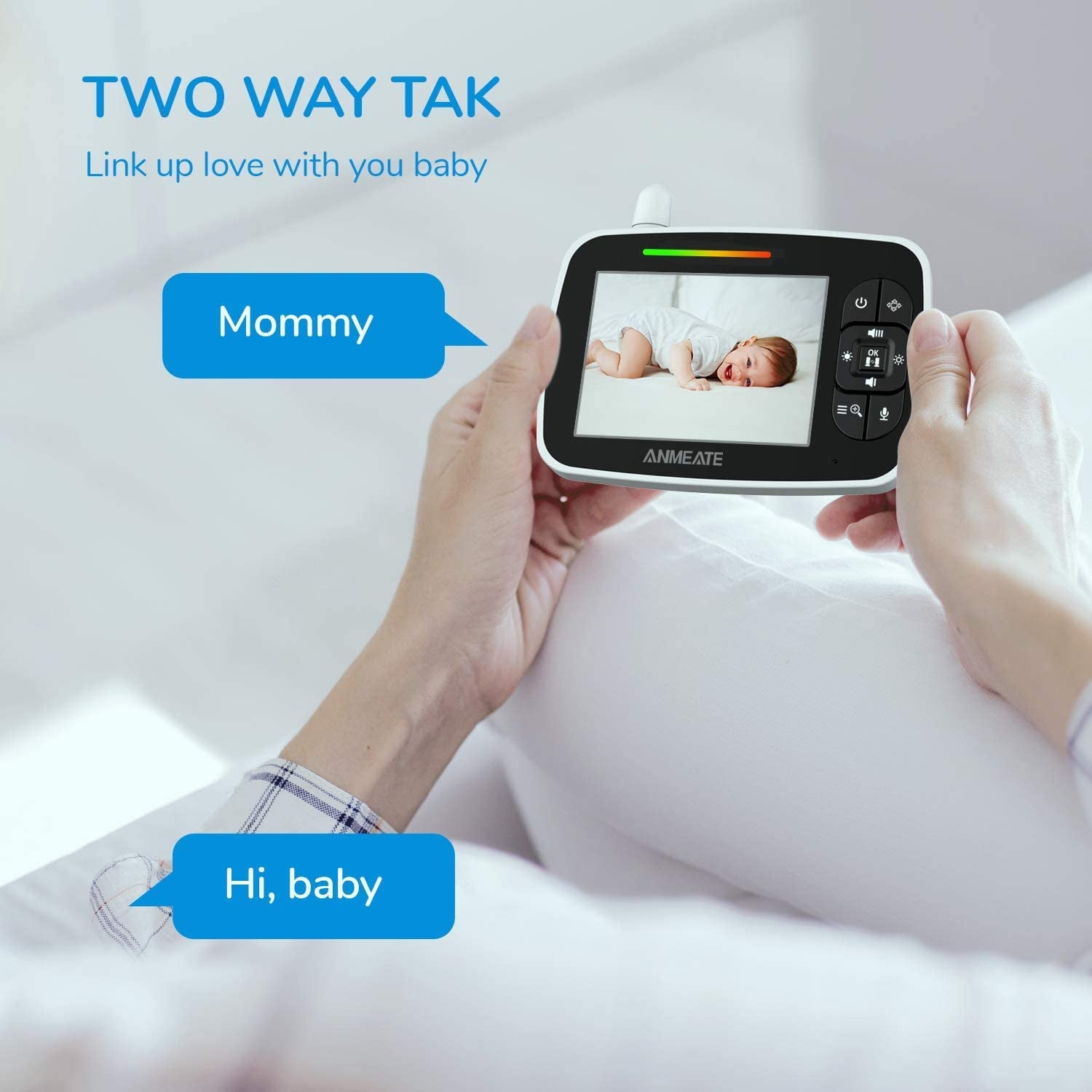 ANMEATE Video Baby Monitor | Pan-Tilt-Zoom Camera, Night Vision & Two-Way Talk (Black)