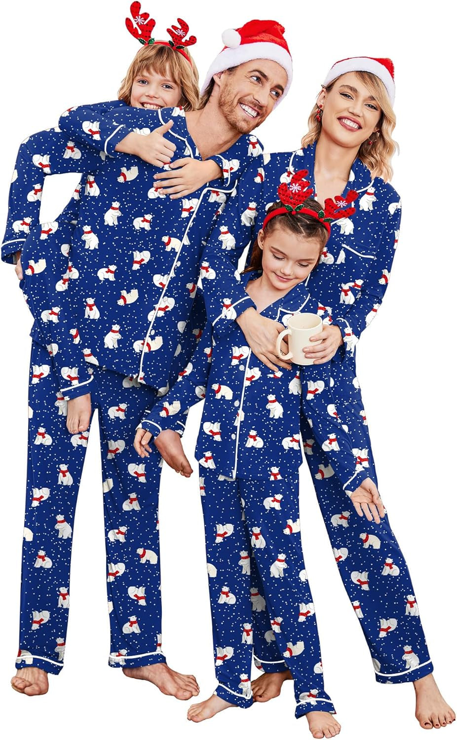 Ekouaer Matching Family Christmas Pajamas – Long Sleeve Button-Down Holiday PJ Sets