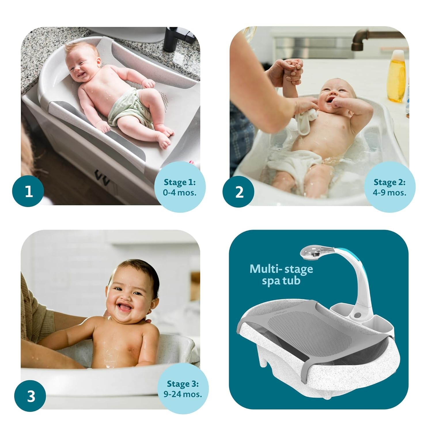 The First Years Rain Shower Baby Bathtub | 3-in-1 Infant Sling & Spray Shower Set