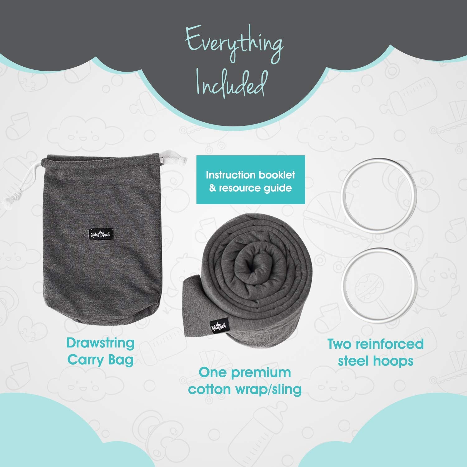 Kids N’ Such 4-in-1 Baby Wrap & Sling Carrier – Charcoal Gray