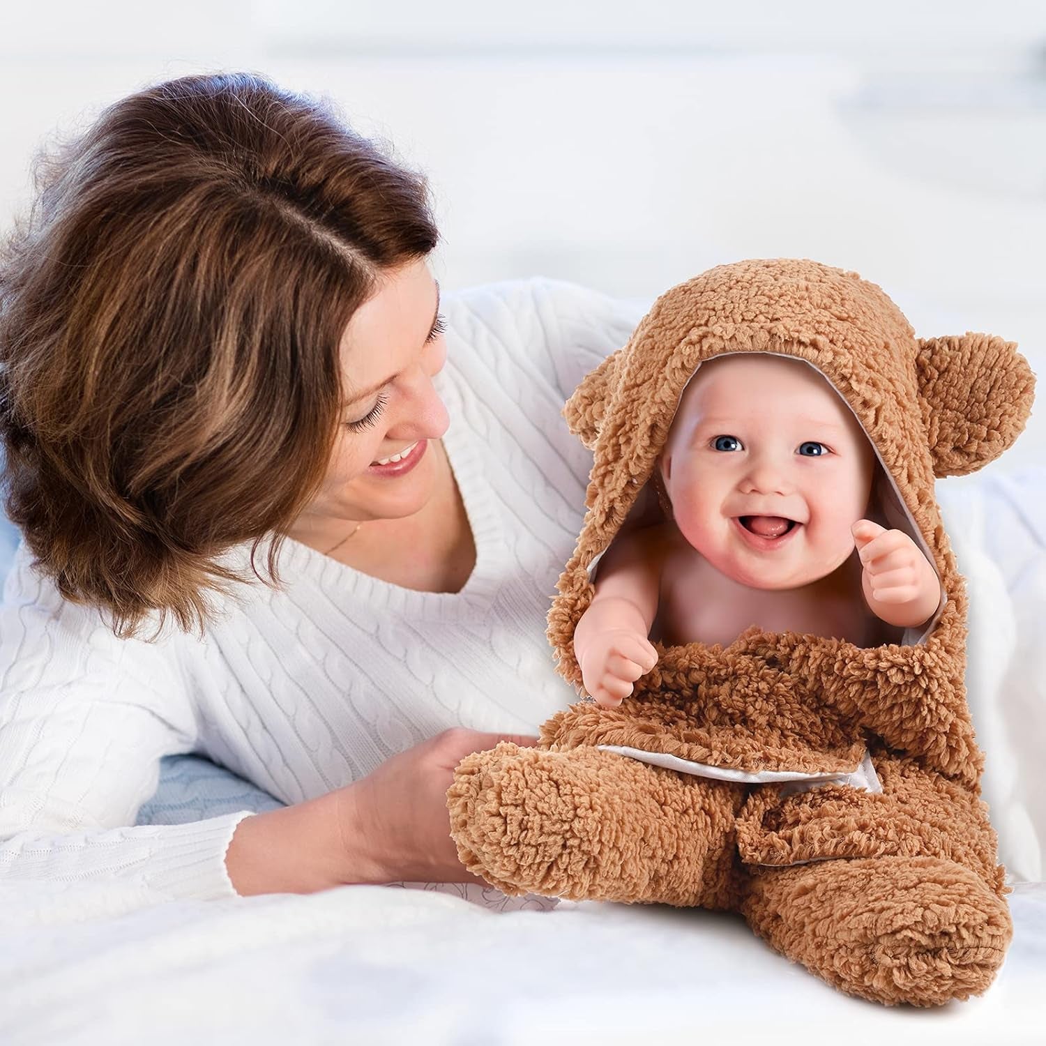 Tatuo 2-Pack Plush Hooded Swaddle Blankets – Newborn Sleeping Bags (White & Brown)