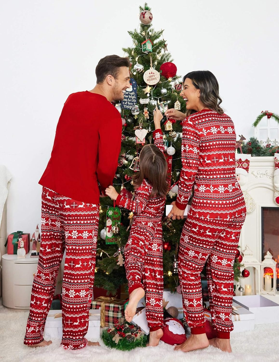 Ekouaer Matching Family Christmas Pajamas – Long Sleeve Holiday Lounge Sets