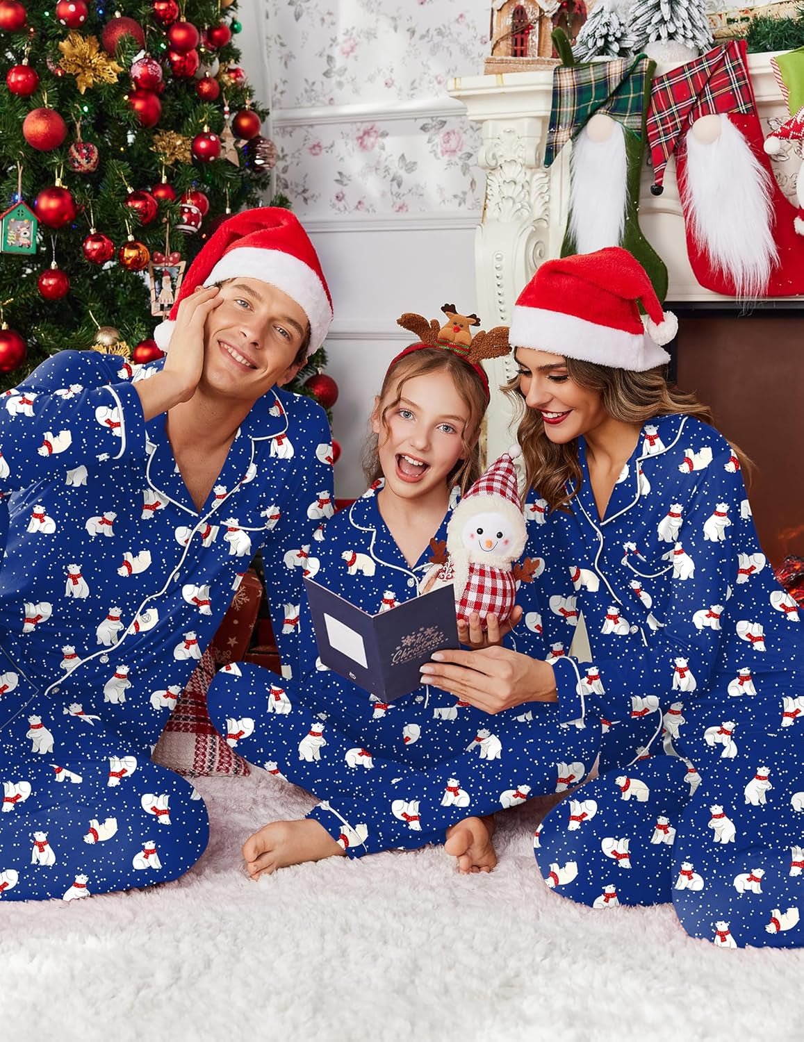 Ekouaer Matching Family Christmas Pajamas – Long Sleeve Button-Down Holiday PJ Sets