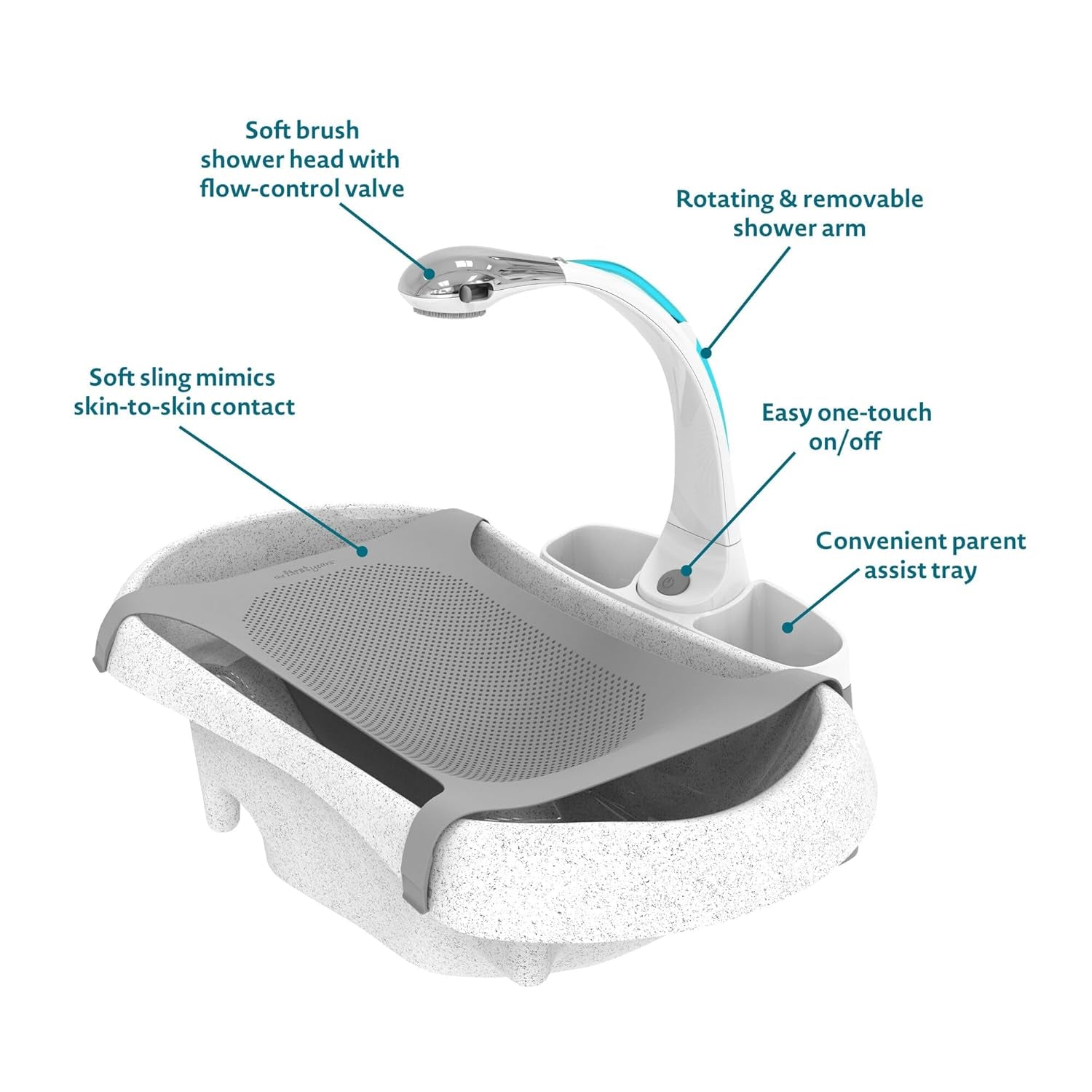The First Years Rain Shower Baby Bathtub | 3-in-1 Infant Sling & Spray Shower Set