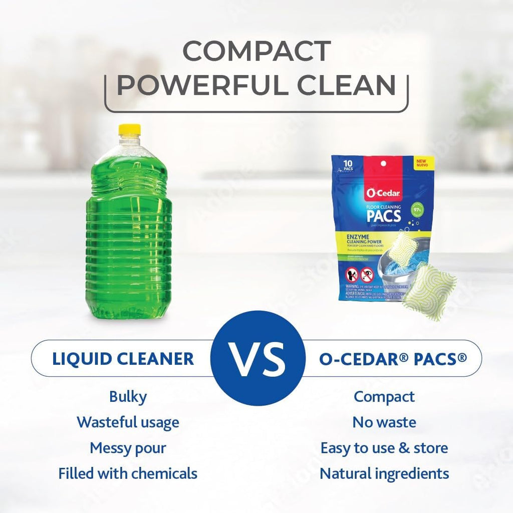 O-Cedar PACS Hard Floor Cleaner with Crisp Citrus Scent, 10 Count (1-Pack) | Formulated with Naturally-Derived Ingredients | Safe for All Hard Floor Surfaces | Ideal for Mop Buckets