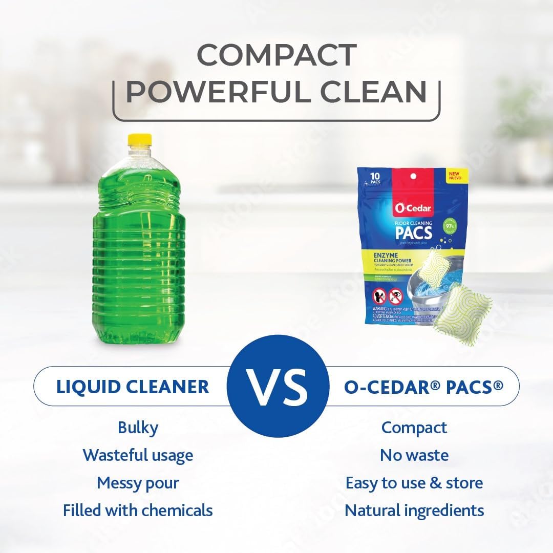 O-Cedar PACS Hard Floor Cleaner with Crisp Citrus Scent, 10 Count (1-Pack) | Formulated with Naturally-Derived Ingredients | Safe for All Hard Floor Surfaces | Ideal for Mop Buckets