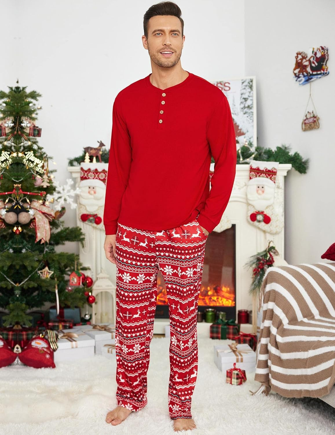 Ekouaer Matching Family Christmas Pajamas – Long Sleeve Holiday Lounge Sets