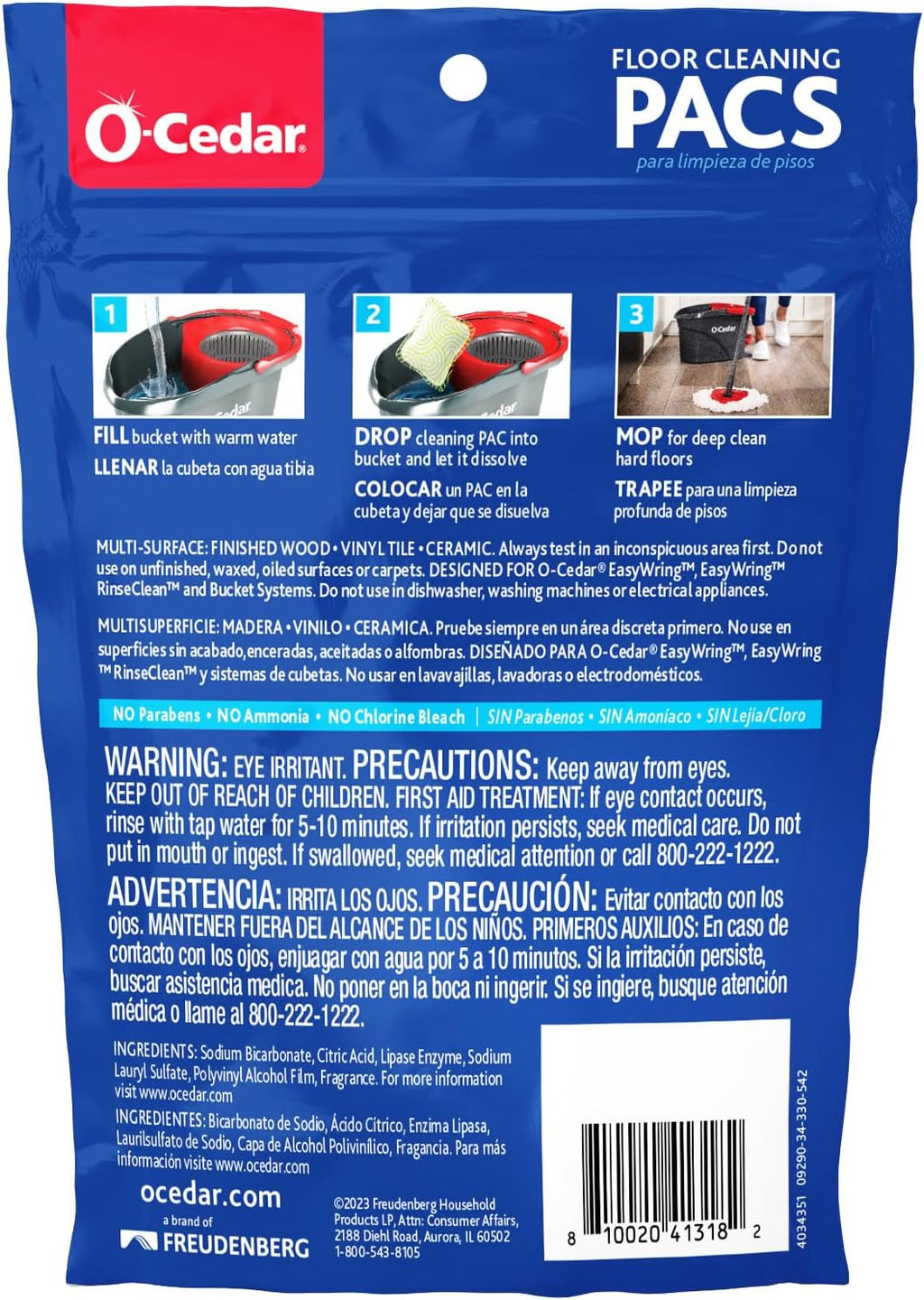 O-Cedar PACS Hard Floor Cleaner with Crisp Citrus Scent, 10 Count (1-Pack) | Formulated with Naturally-Derived Ingredients | Safe for All Hard Floor Surfaces | Ideal for Mop Buckets