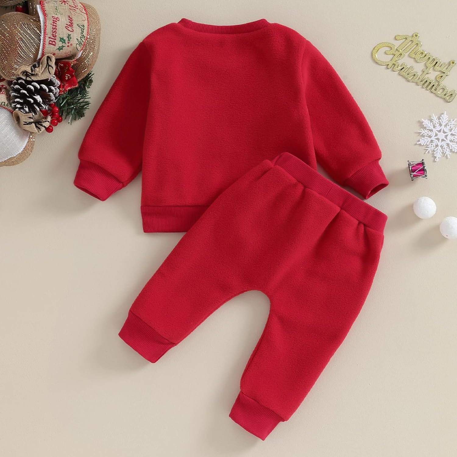 Baby & Toddler Christmas Outfit – Long Sleeve Sweater & Red Pants Santa Set