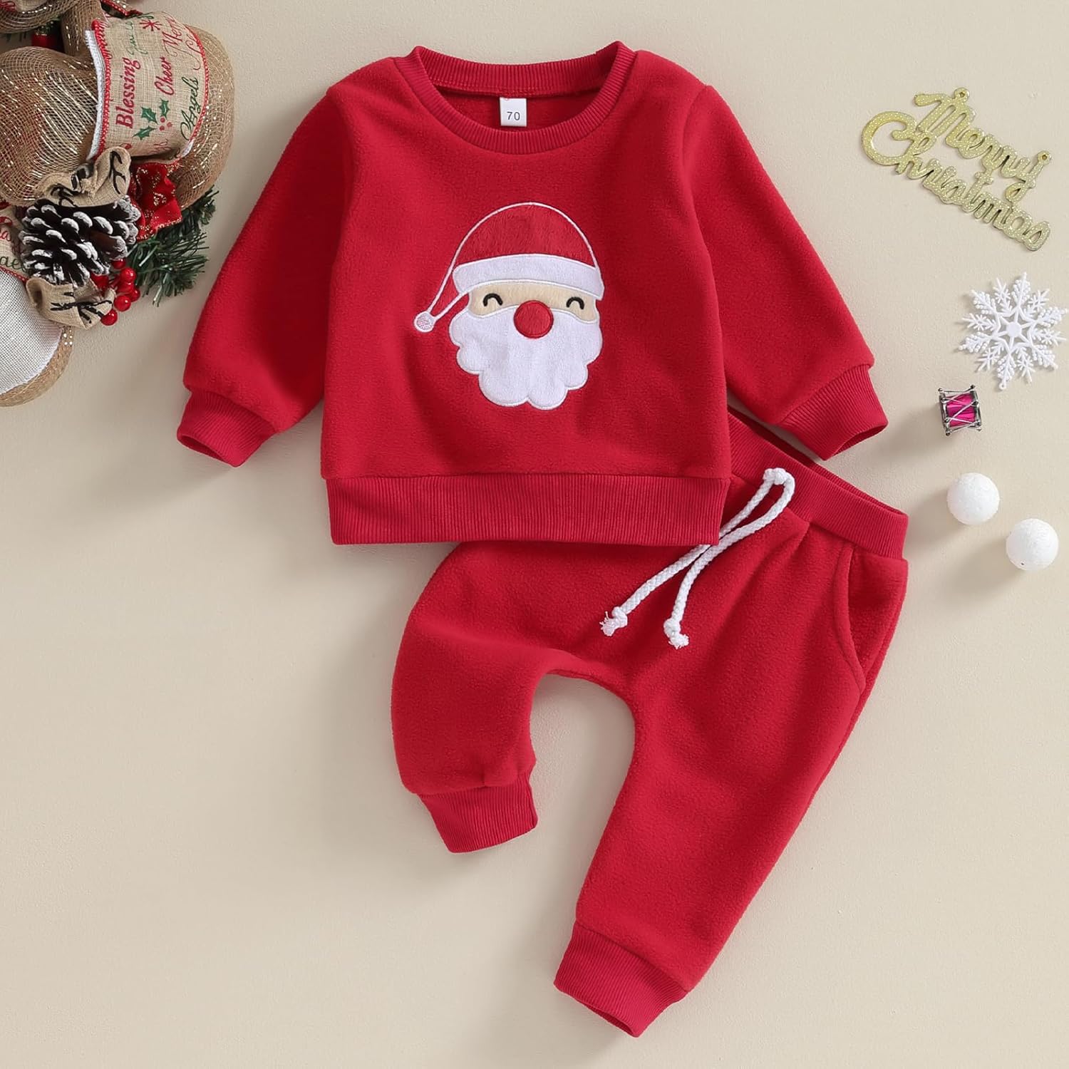 Baby & Toddler Christmas Outfit – Long Sleeve Sweater & Red Pants Santa Set