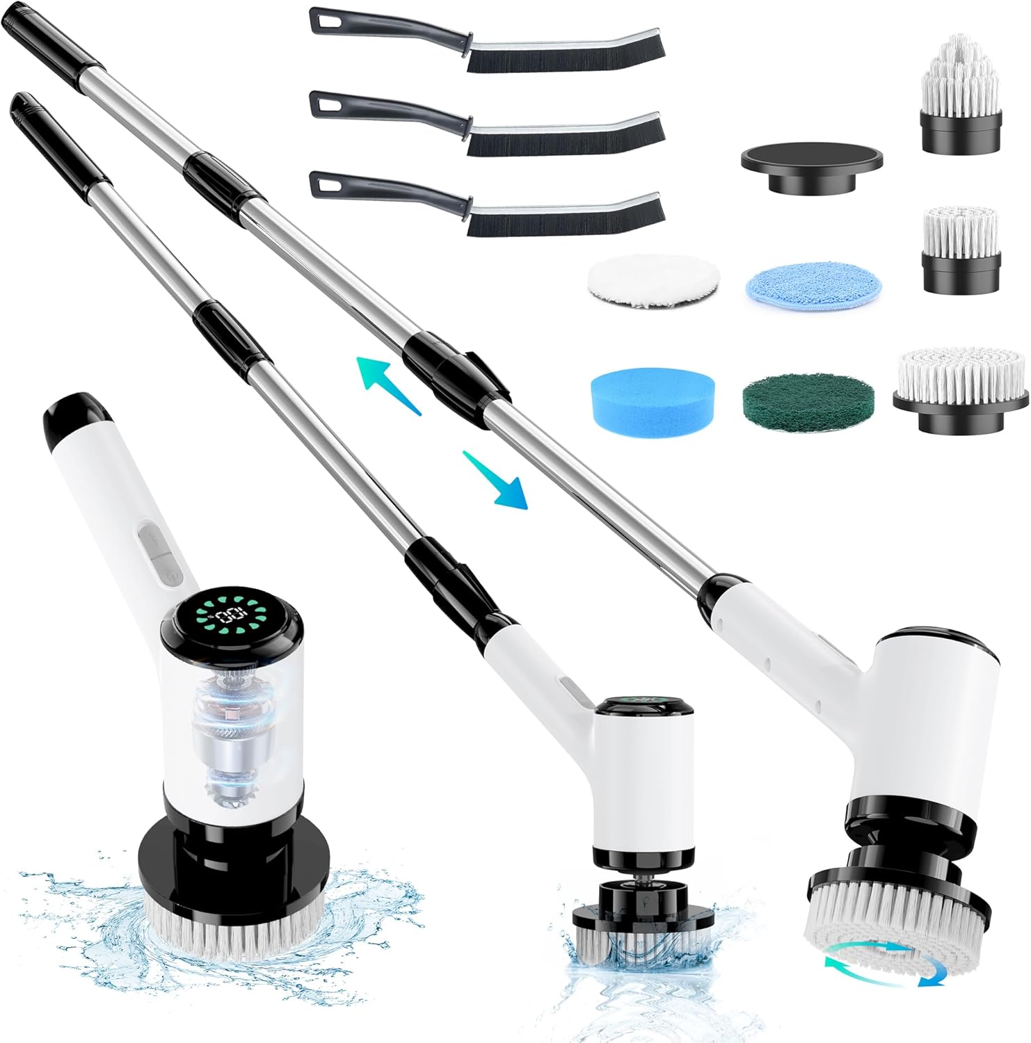 Electric Spin Scrubber: Crodless Power Spin Scrubber with Long Handle and Dual Speeds for Cleaning Bathroom Tub Tile Floor Include Cleaning Brush