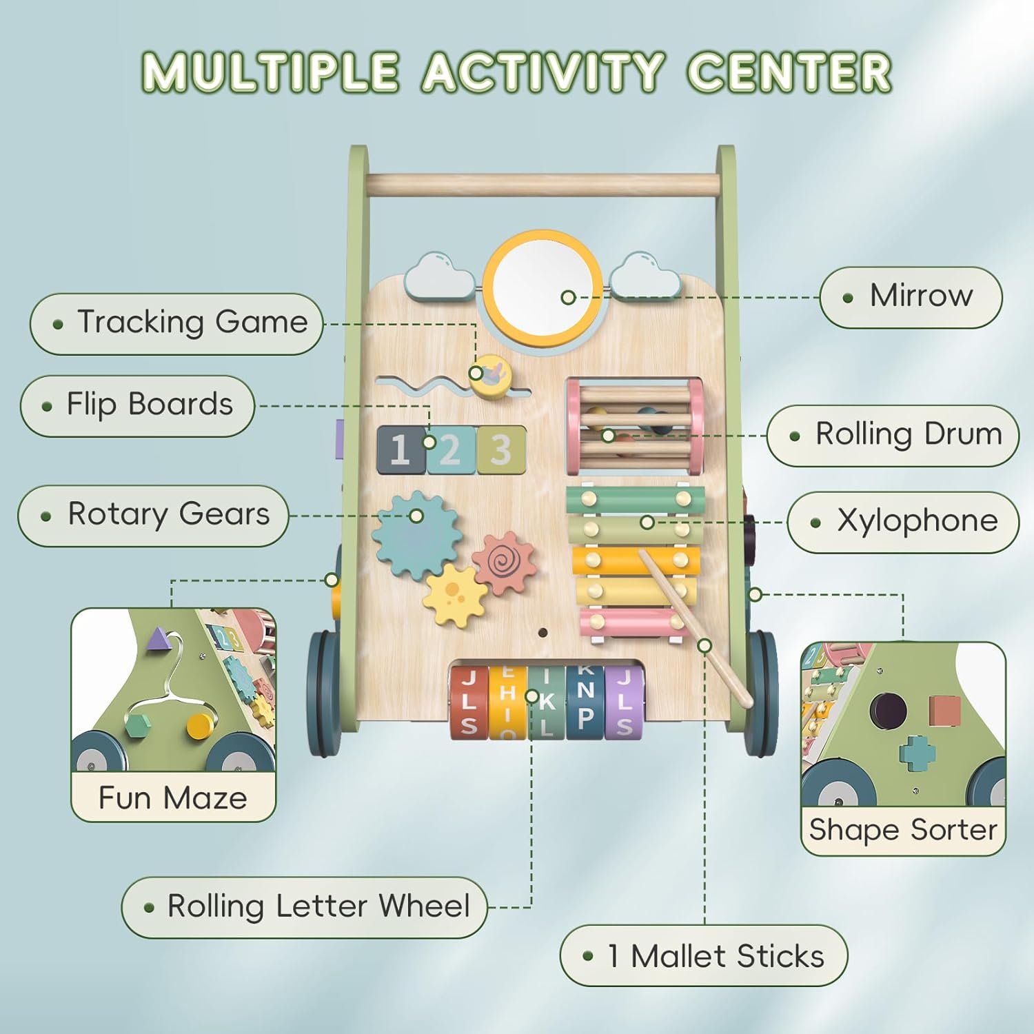 Montessori Wooden Baby Walker – Push Toy for Early Walking Support (6–12 Months)