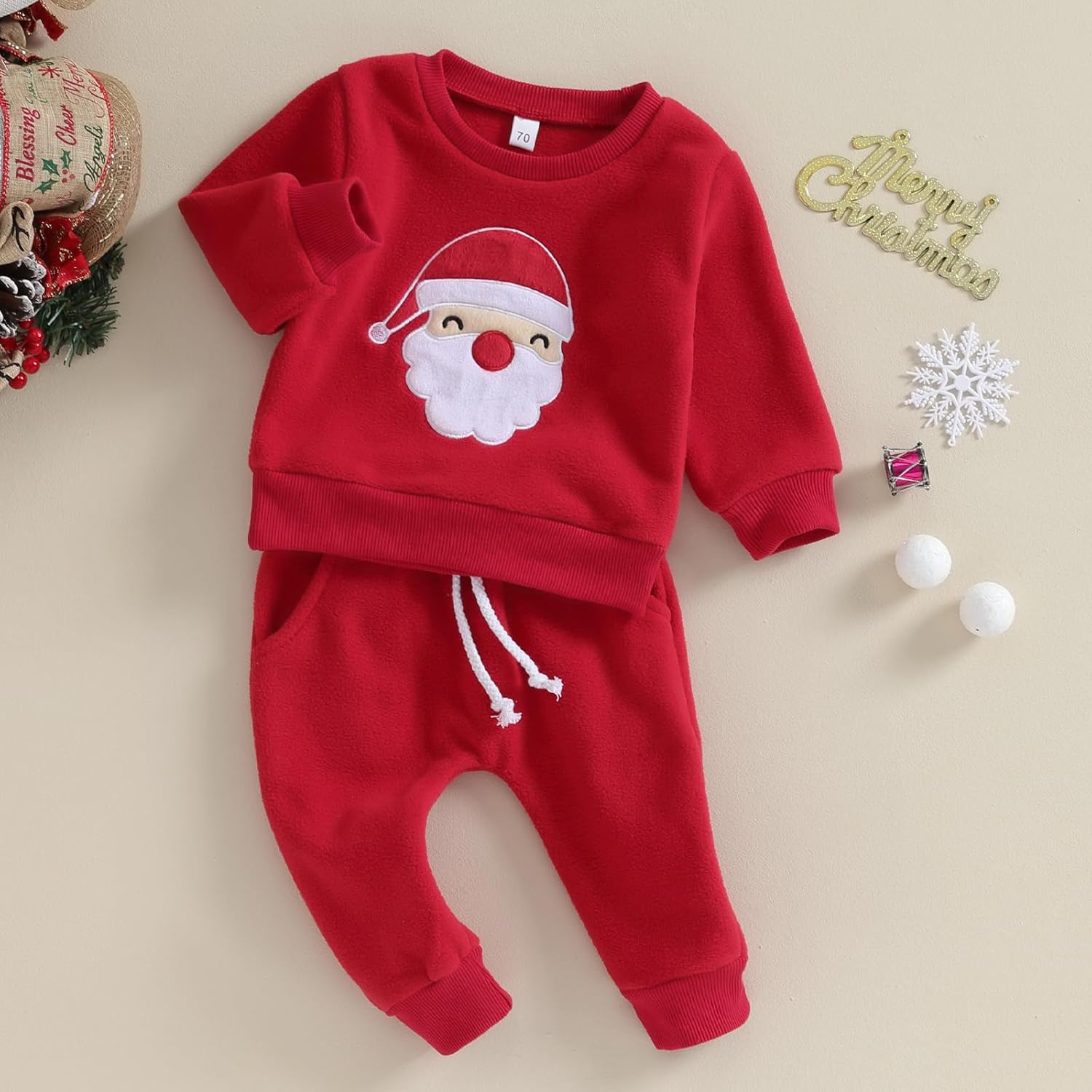Baby & Toddler Christmas Outfit – Long Sleeve Sweater & Red Pants Santa Set