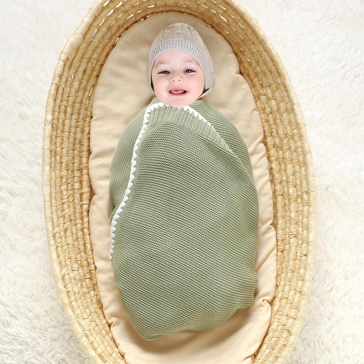 Mimixiong Cotton Baby Blanket – Gender Neutral Nursery Swaddle (Sage Green, 40×30”)
