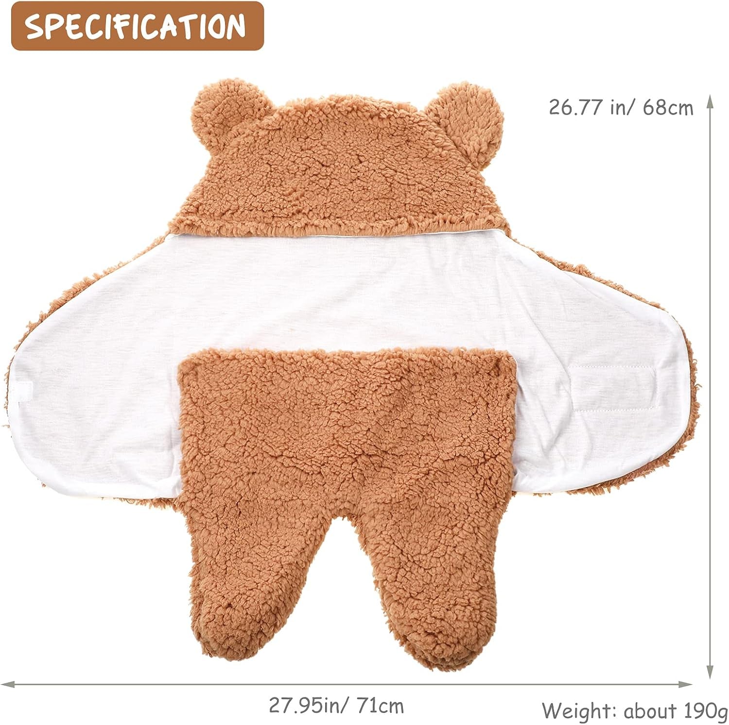 Tatuo 2-Pack Plush Hooded Swaddle Blankets – Newborn Sleeping Bags (White & Brown)