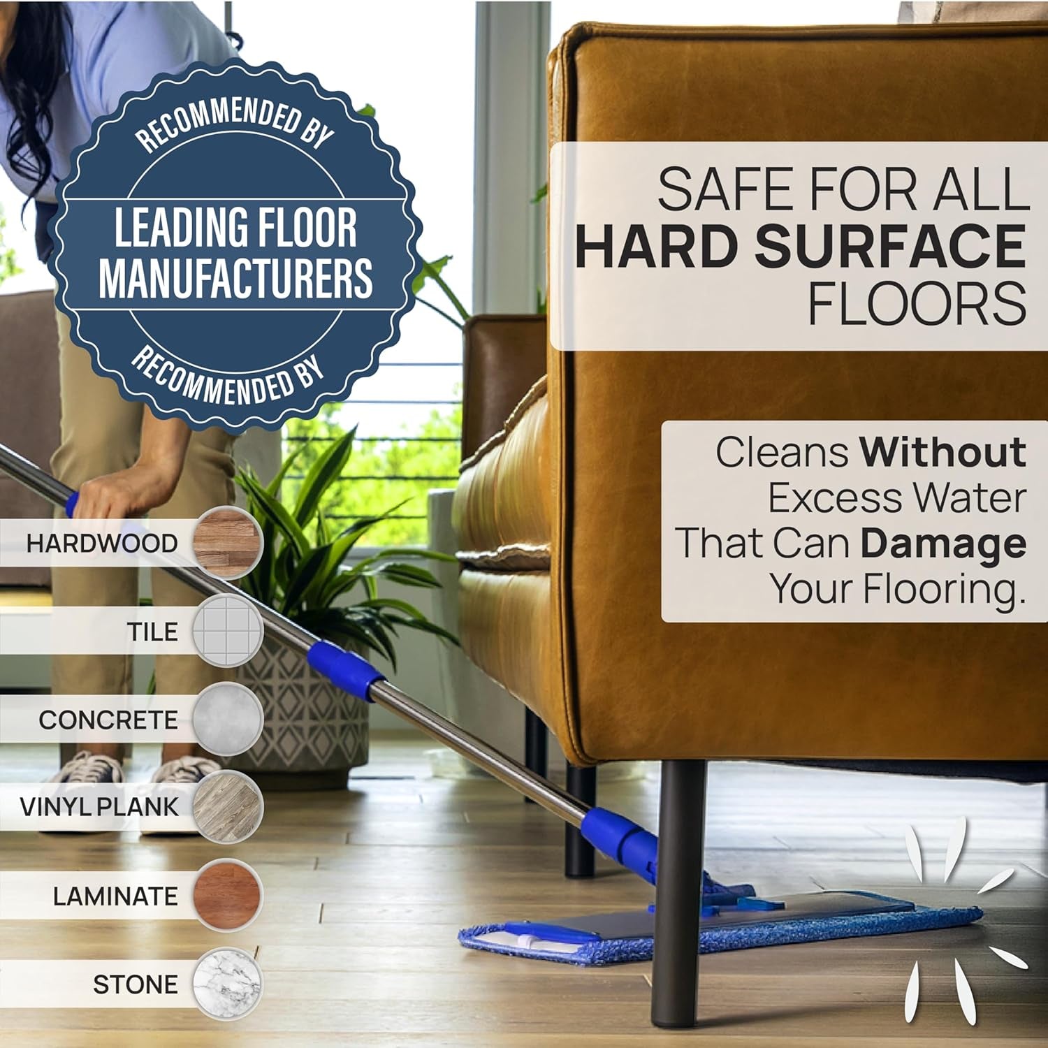 18-Inch Professional Microfiber Hardwood Floor Mop - Efficient Dust and Wet Mopping for Hardwood, Tile, Laminate, and Vinyl with Three Washable Pads, No Buckets Required