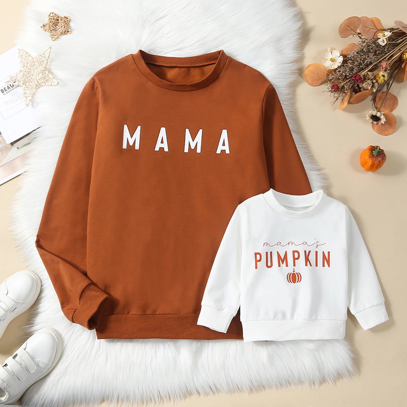 Family Matching Outfit Baby Girl Halloween Clothes Long Sleeve Pumpkin Printed Crew Neck Sweatshirts