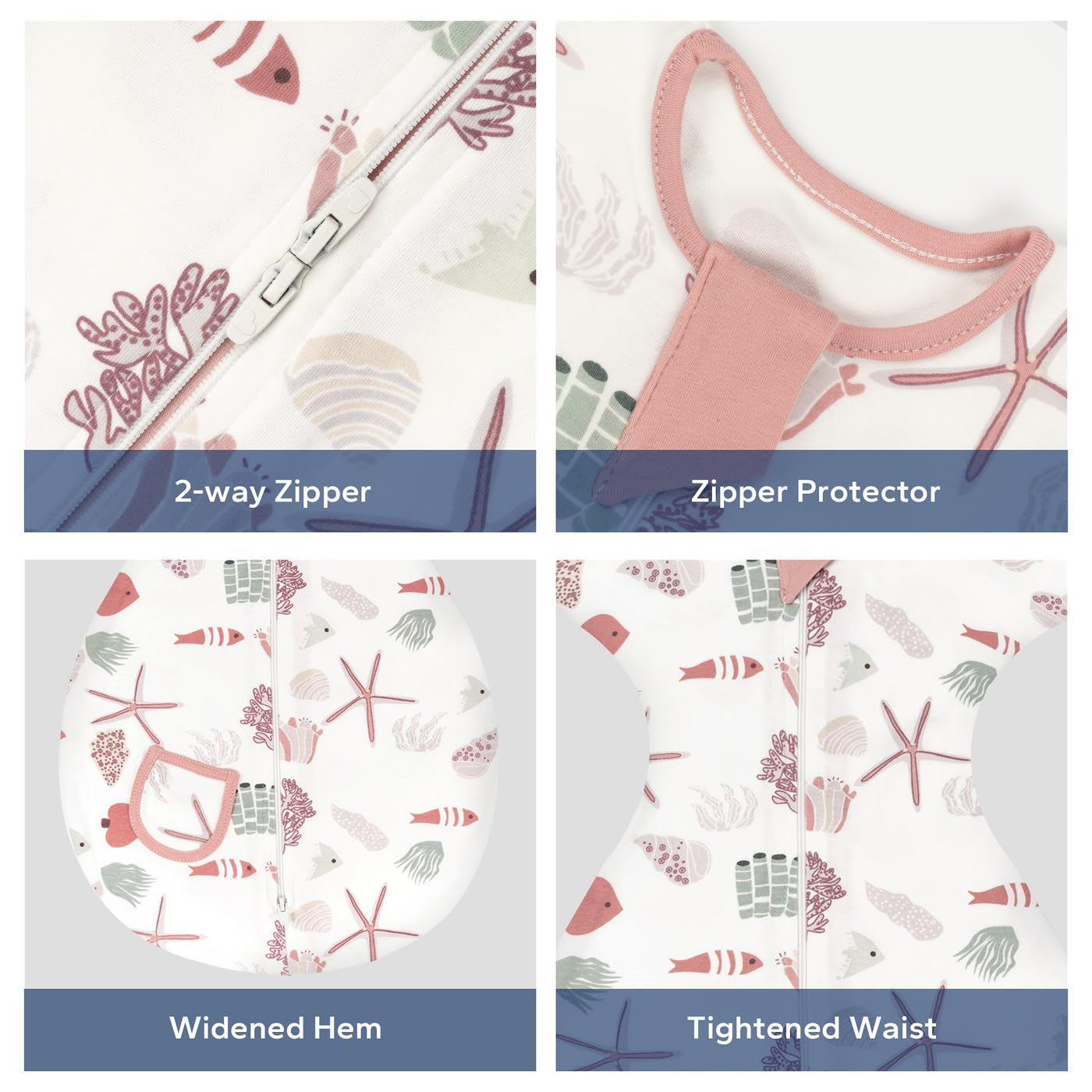 ZIGJOY Baby Transition Swaddle Sack – 0.5 TOG Cotton Sleep Sack with 2-Way Zipper (Coral, 0–3 Months)