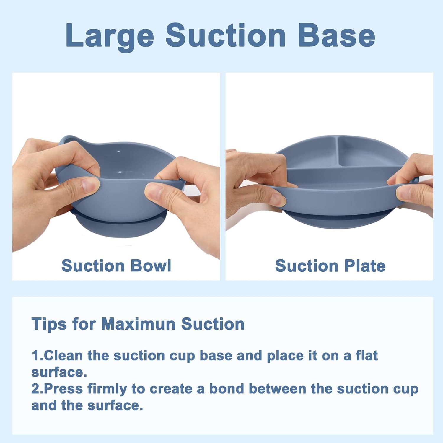 LITTLE RAWR 14-Piece Silicone Baby Feeding Set – Suction Bowl, Divided Plate, Utensils & BLW Essentials (Blue Gray)