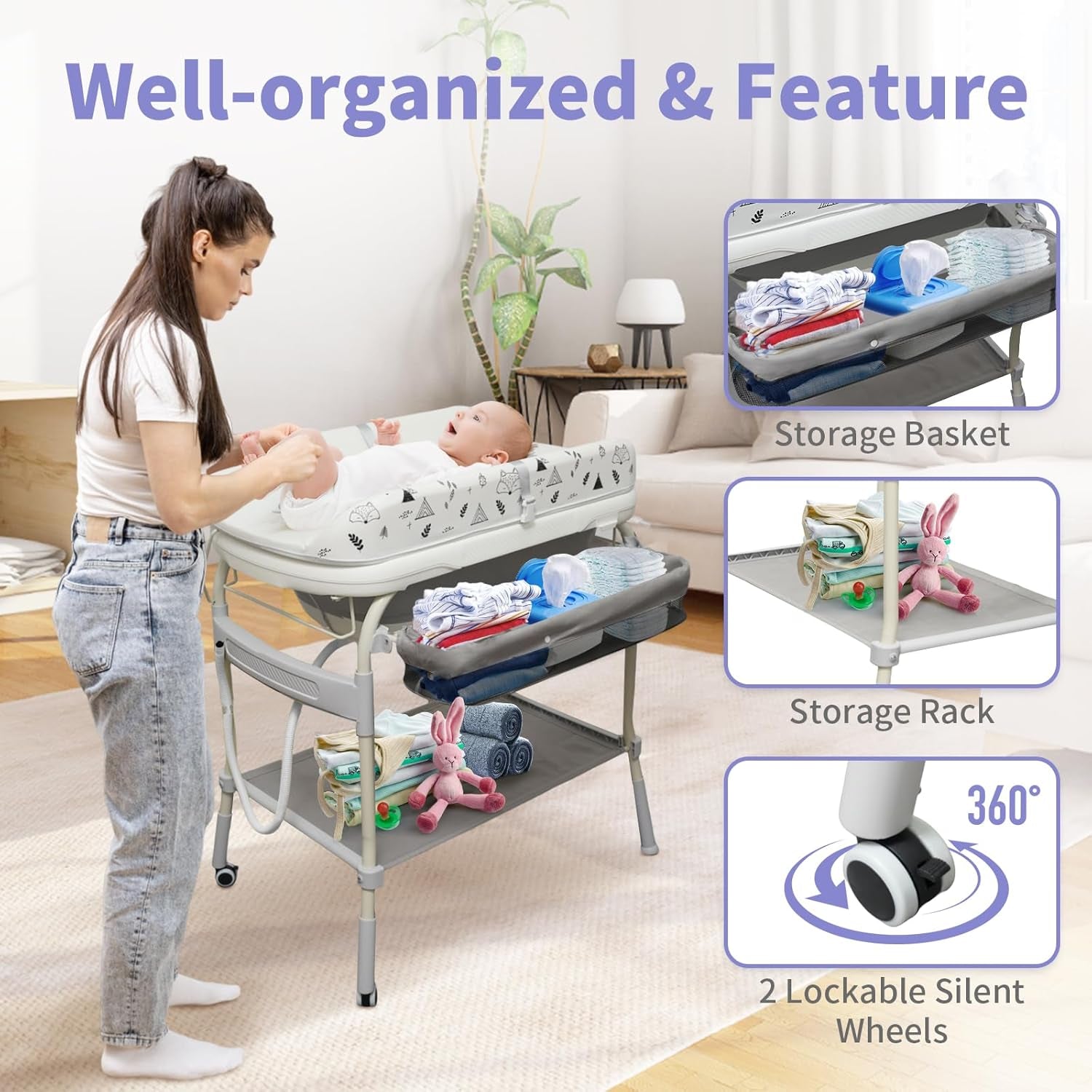 DEYGIA 2-in-1 Baby Bathtub & Changing Table – Adjustable Waterproof Diaper Station with Storage