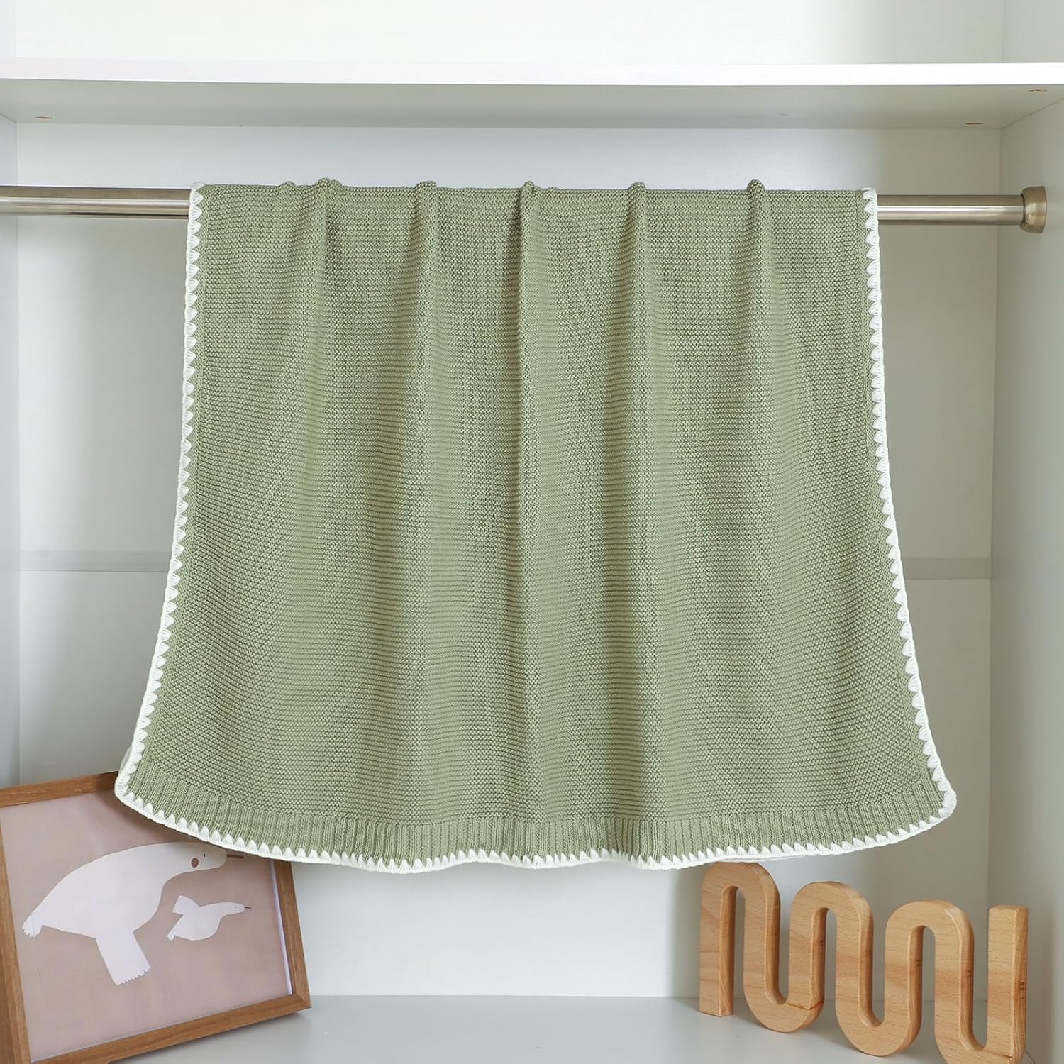 Mimixiong Cotton Baby Blanket – Gender Neutral Nursery Swaddle (Sage Green, 40×30”)