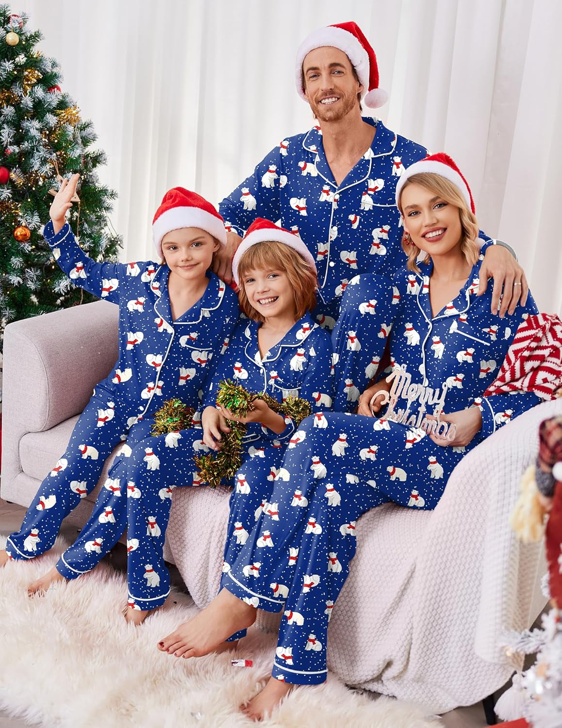 Ekouaer Matching Family Christmas Pajamas – Long Sleeve Button-Down Holiday PJ Sets