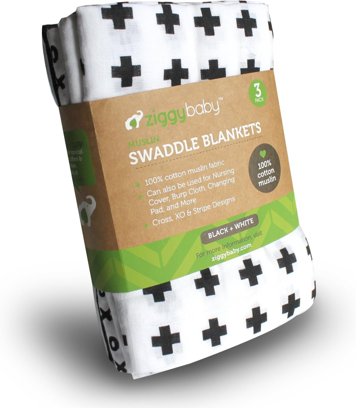 Muslin Swaddle Blankets – 3-Pack Soft Cotton Baby Wraps (47×47”, Black & White Prints)