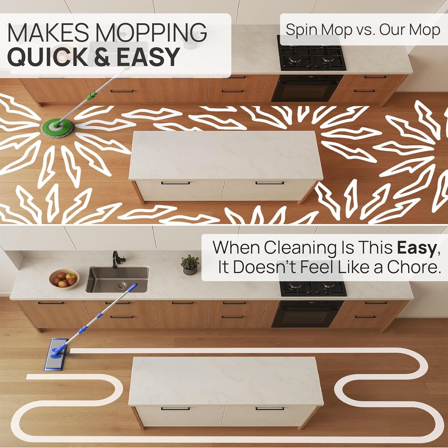 18-Inch Professional Microfiber Hardwood Floor Mop - Efficient Dust and Wet Mopping for Hardwood, Tile, Laminate, and Vinyl with Three Washable Pads, No Buckets Required