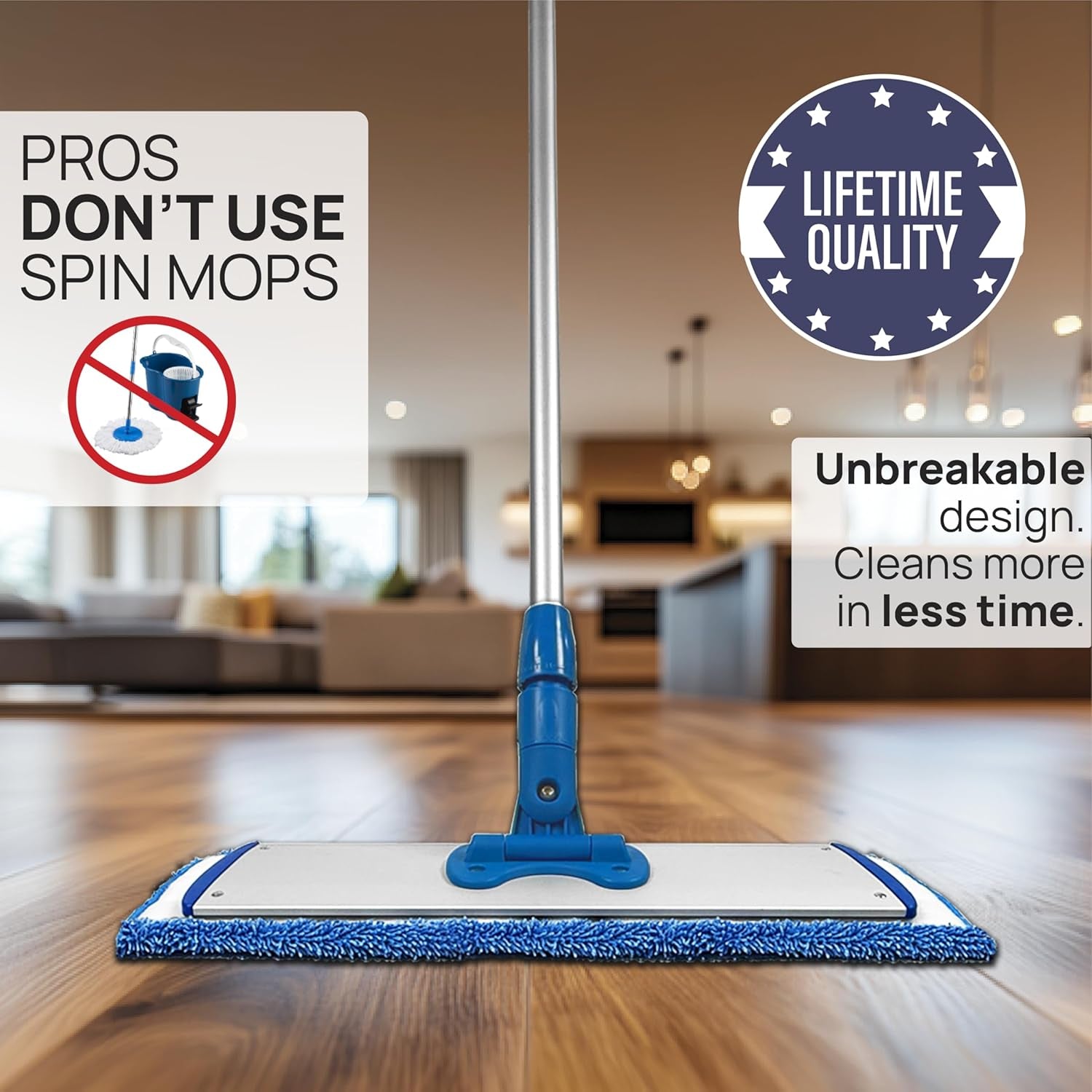 18-Inch Professional Microfiber Hardwood Floor Mop - Efficient Dust and Wet Mopping for Hardwood, Tile, Laminate, and Vinyl with Three Washable Pads, No Buckets Required