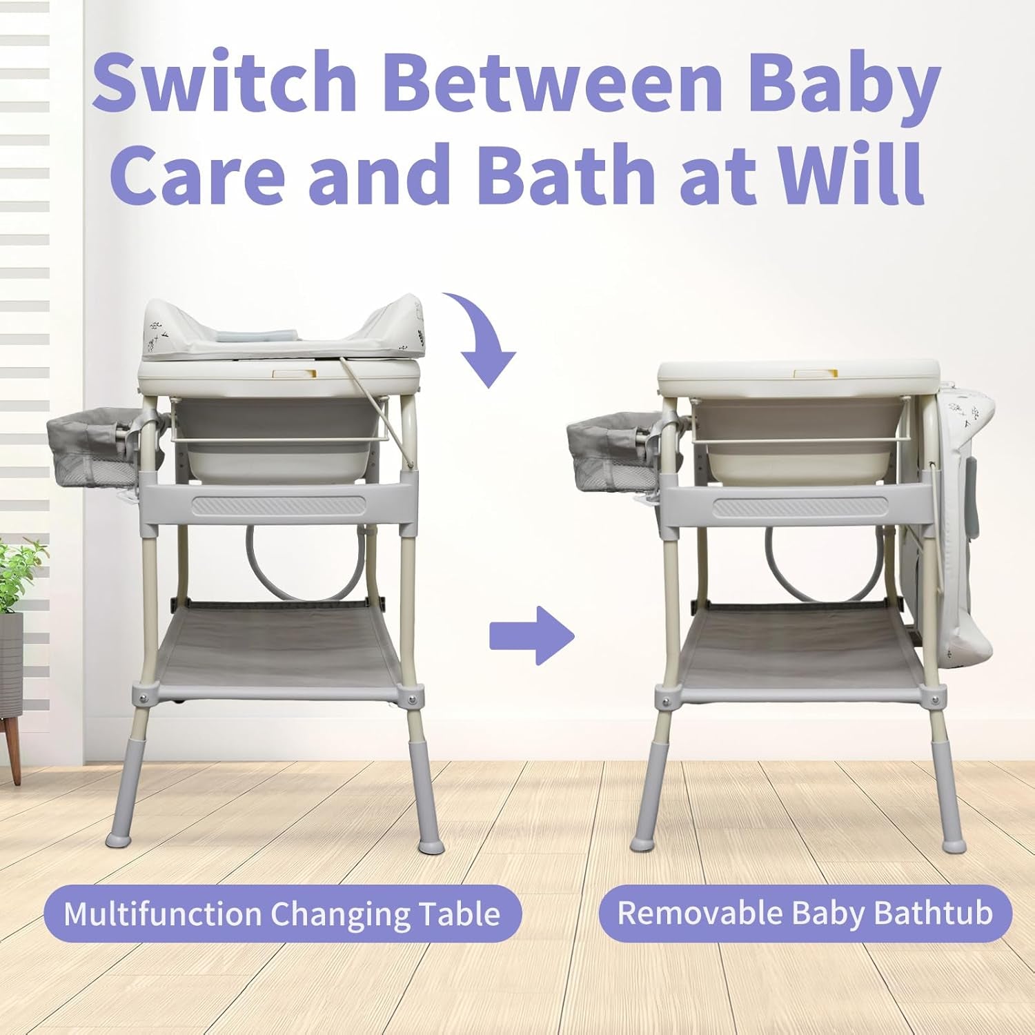DEYGIA 2-in-1 Baby Bathtub & Changing Table – Adjustable Waterproof Diaper Station with Storage