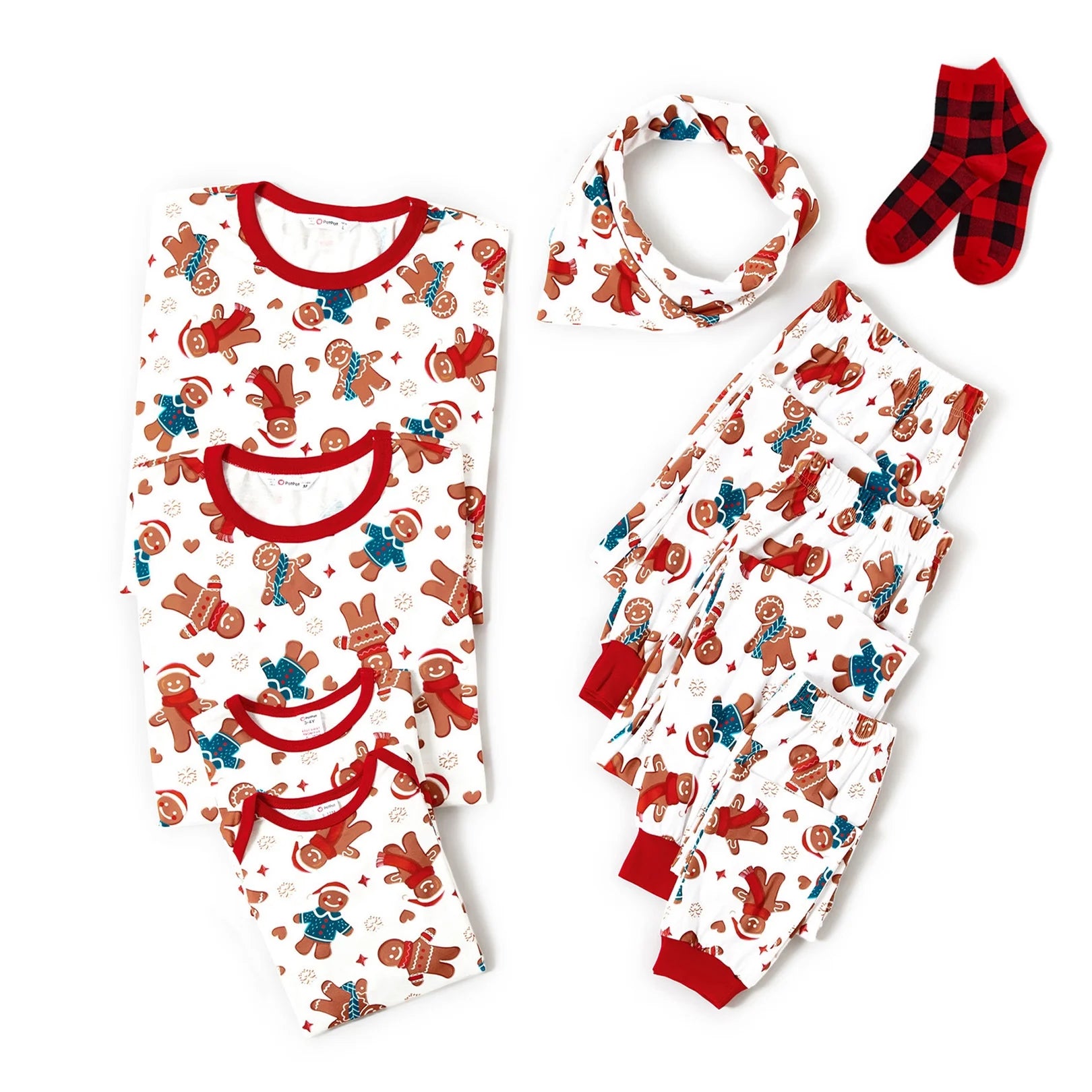 Men’s Gingerbread Christmas Pajama Set – Long Sleeve Top & Pants with Socks (Size L)