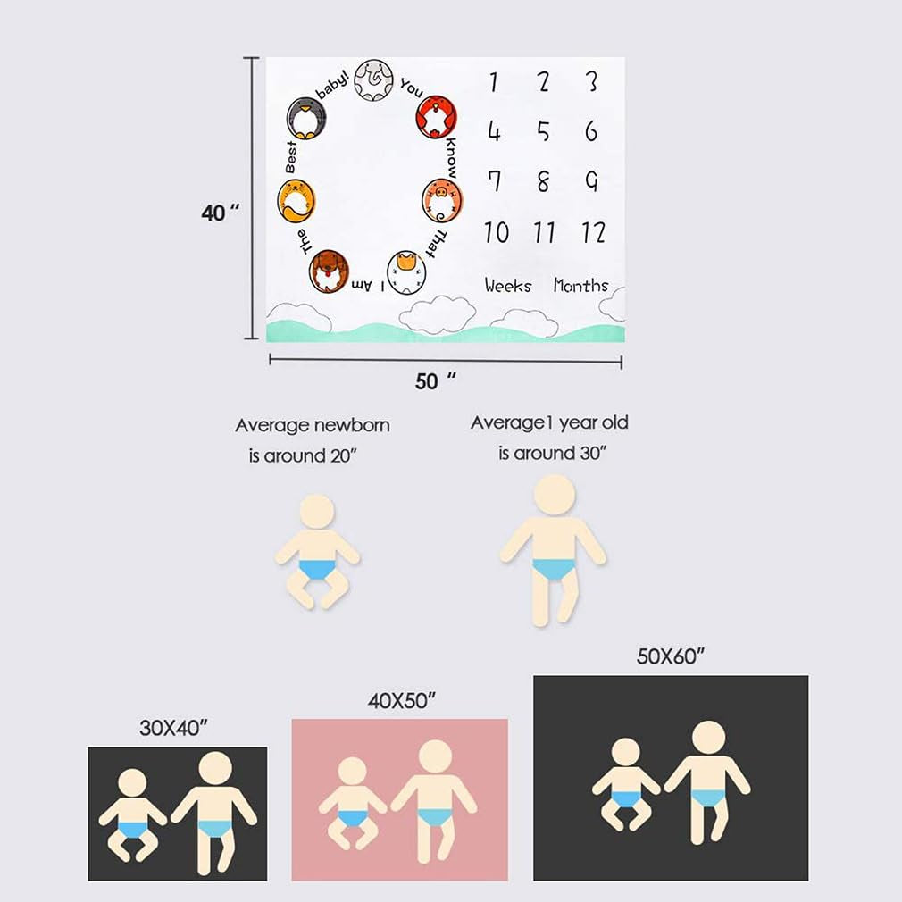 Baby Monthly Milestone Blanket – Animal Theme Growth Chart Photography Prop (50×40")
