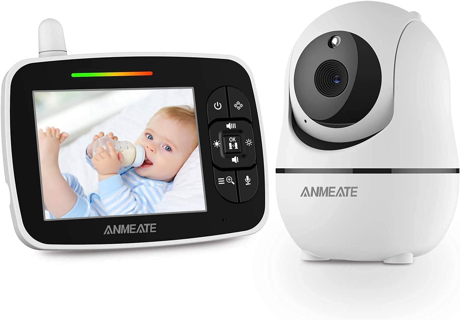 ANMEATE Video Baby Monitor | Pan-Tilt-Zoom Camera, Night Vision & Two-Way Talk (Black)