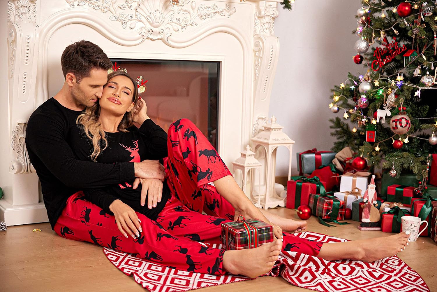 Ekouaer Matching Family Christmas Pajamas – Long Sleeve Pullover & Printed Pants Set (S–XXL)
