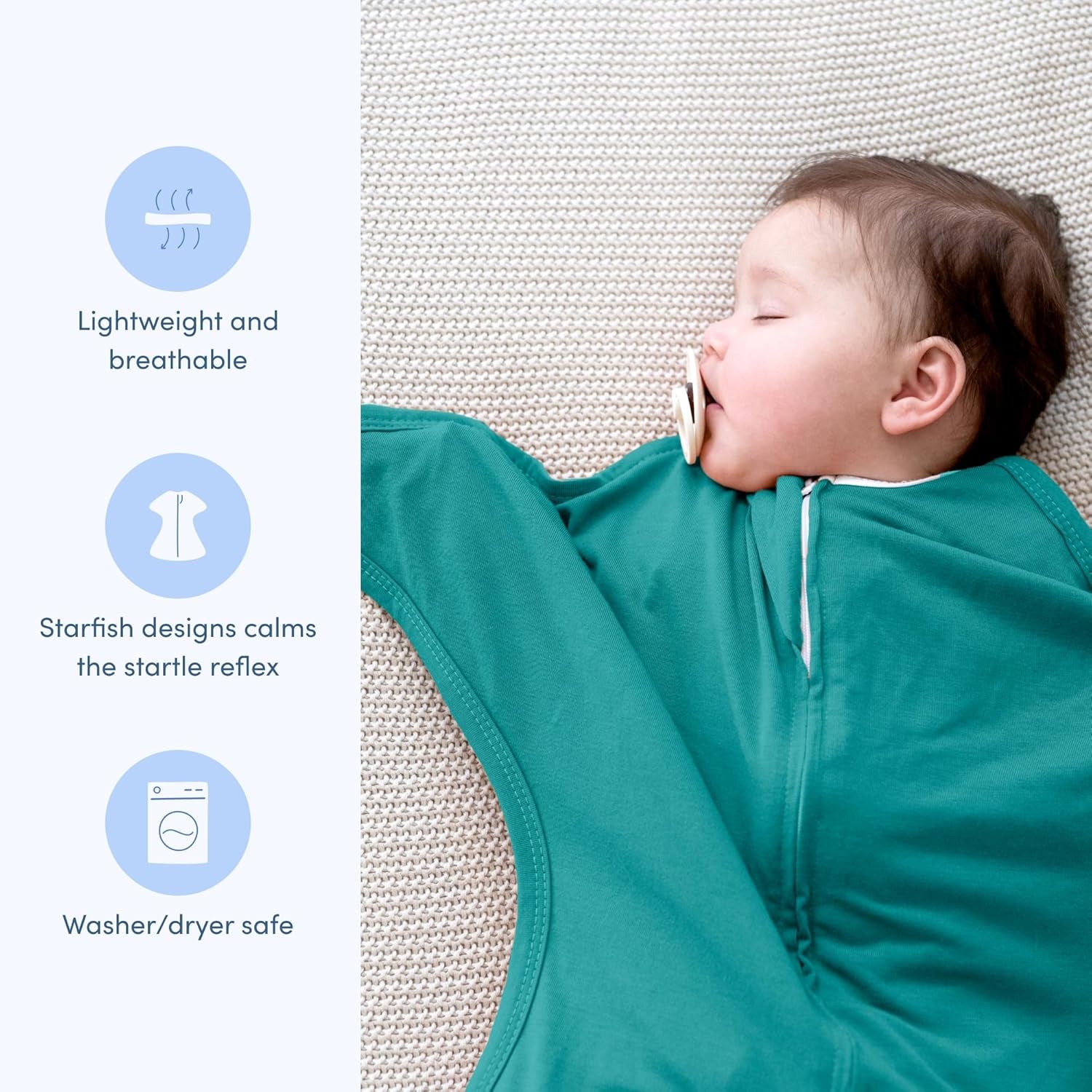 Sleepingbaby Zipadee-Zip Transition Swaddle – Wearable Baby Blanket (Classic Teal, Medium)