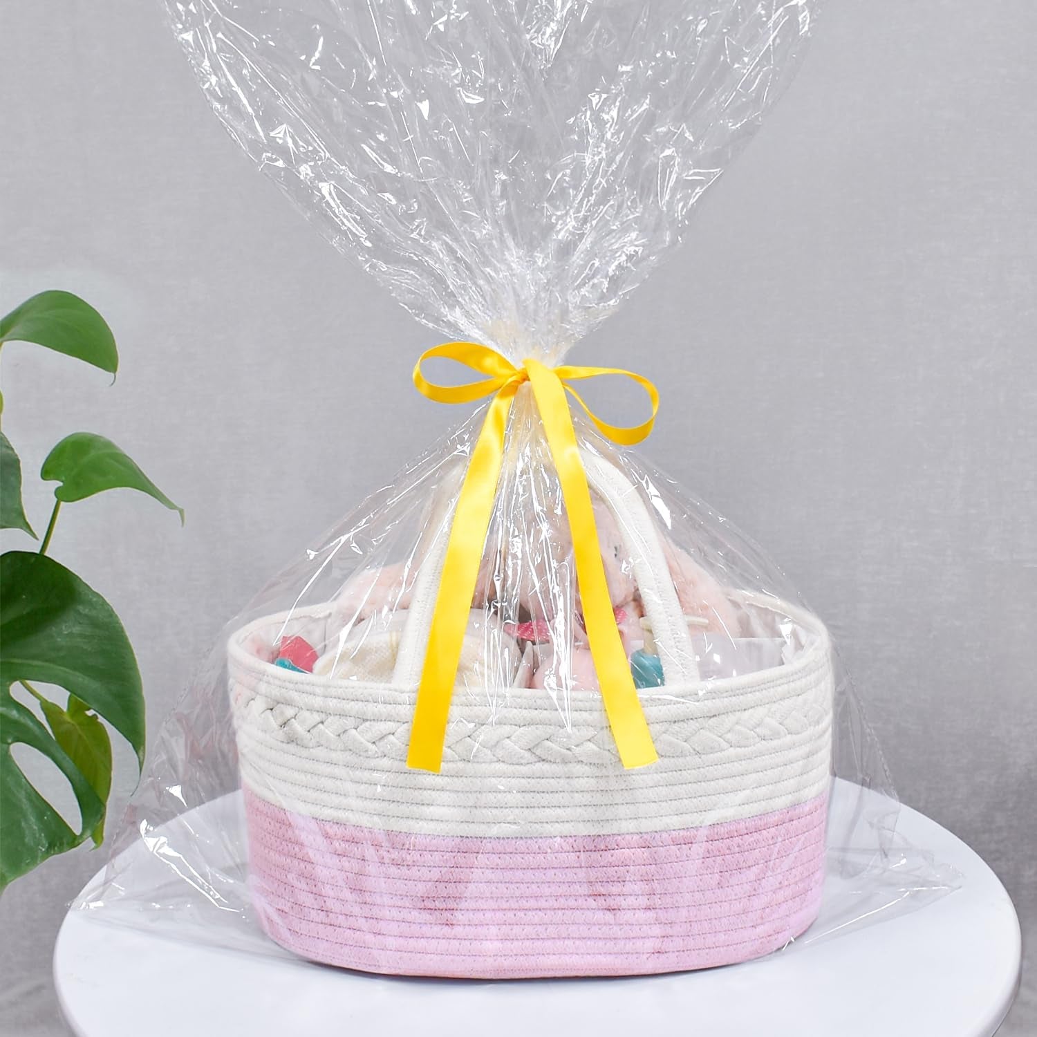 Abenkle Cotton Rope Diaper Caddy Organizer – Nursery Storage Basket (Pink)