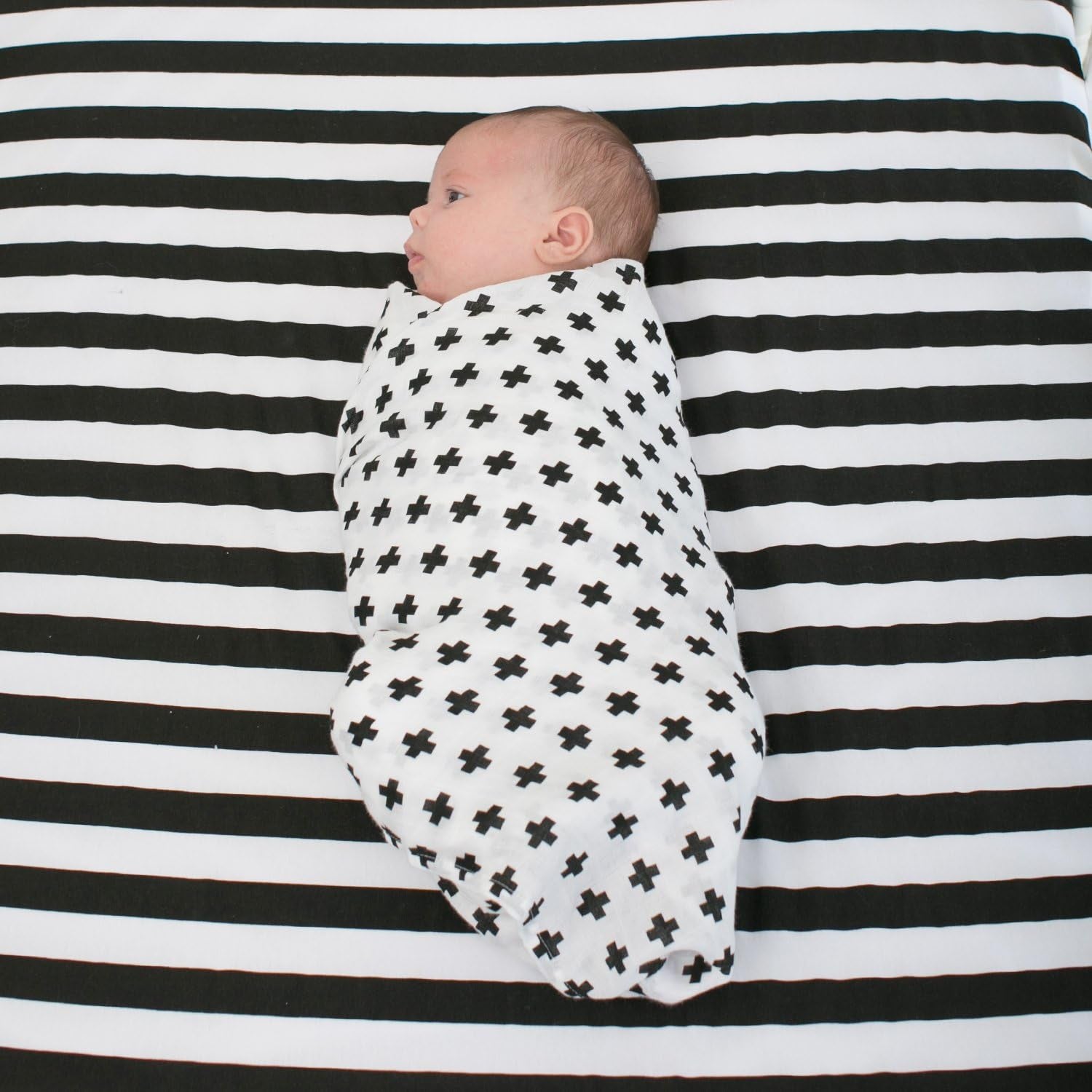 Muslin Swaddle Blankets – 3-Pack Soft Cotton Baby Wraps (47×47”, Black & White Prints)