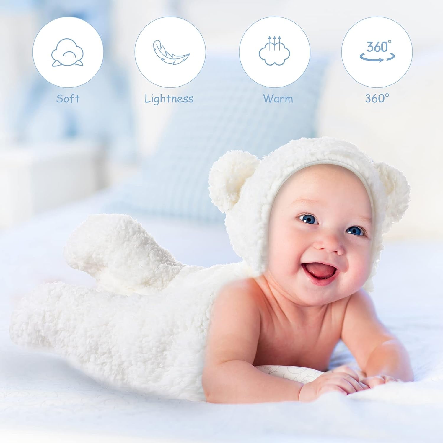 Tatuo 2-Pack Plush Hooded Swaddle Blankets – Newborn Sleeping Bags (White & Brown)