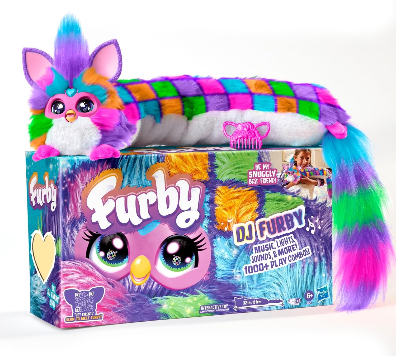 FURBY DJ Interactive Plush Toy – Music, Lights & Motion (Neon Star, 32")